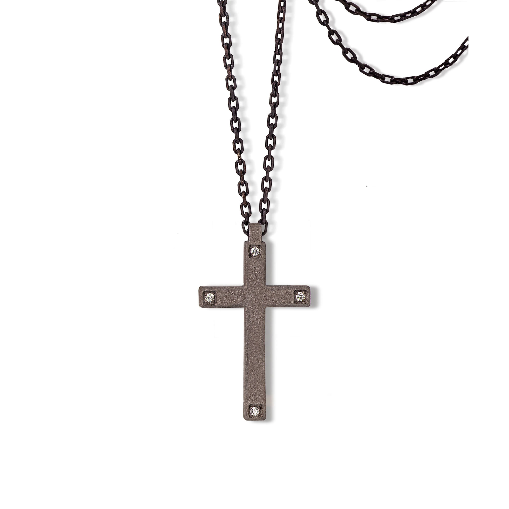 Necklace with CROCE IN Titanium, Diamonds WHITE, Rose gold 9 KT and CATENA.