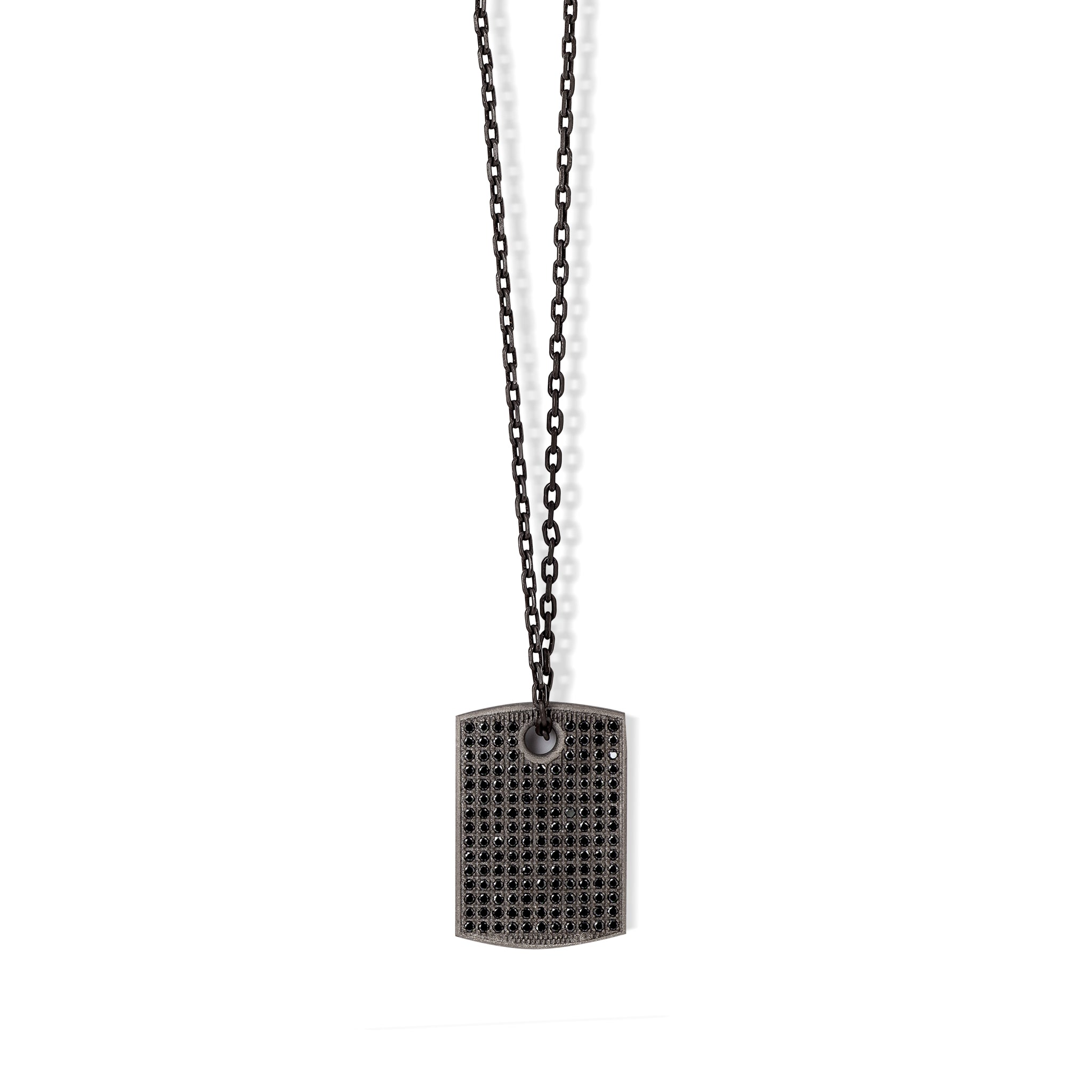 COLLANA CON TARGHETTA IN TITANIO, DIAMANTI BLACK E ORO ROSSO 9 KT.
