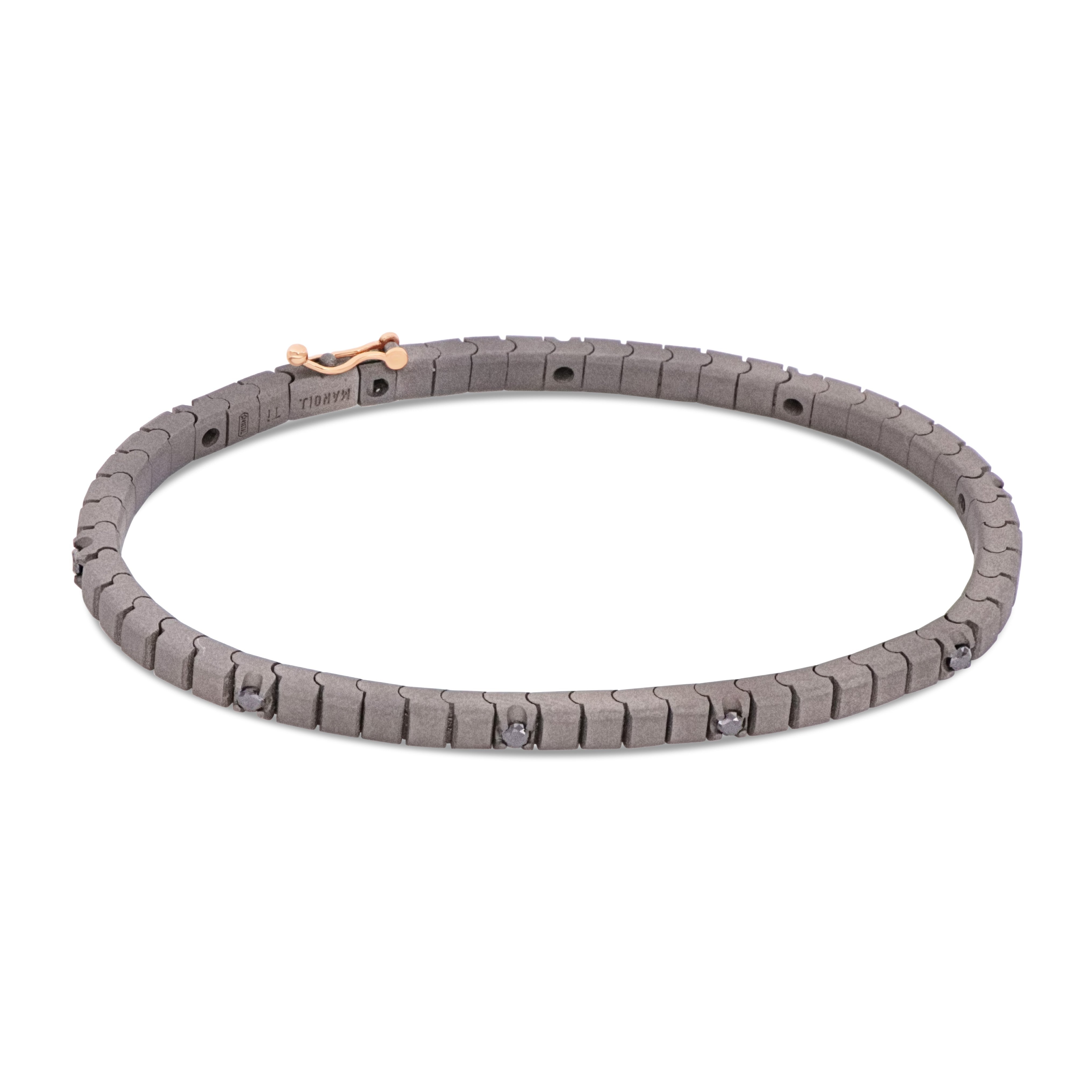 BRACCIALE TENNIS CLASSICO IN TITANIO, ORO ROSSO 18 KT E 10 DIAMANTI BLACK DA 5 PUNTI