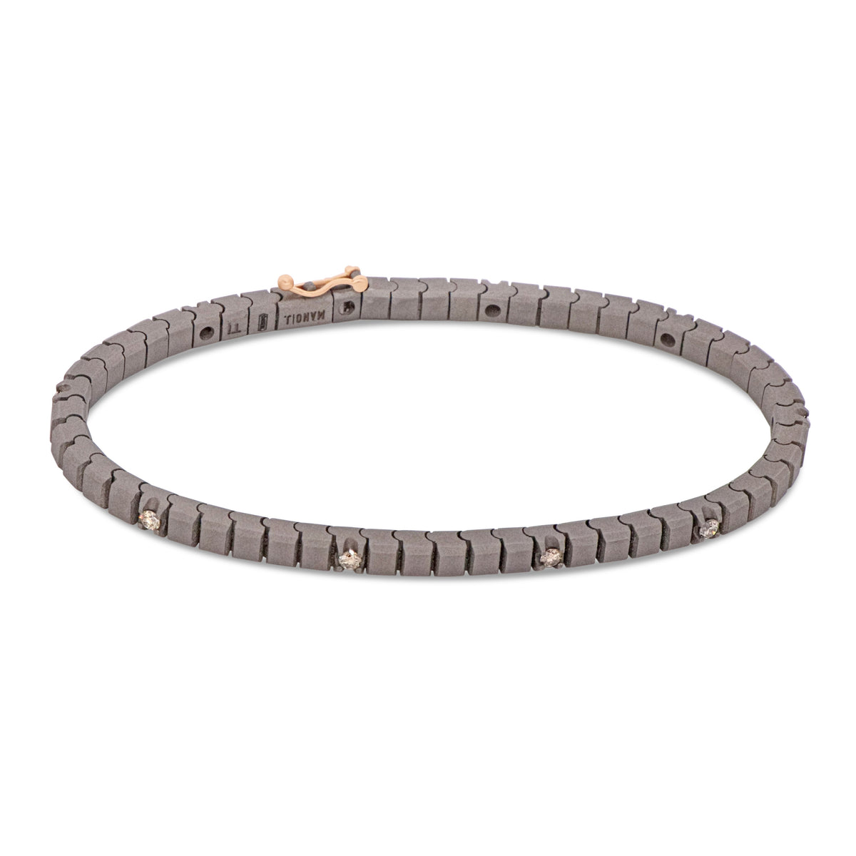 BRACCIALE TENNIS CLASSICO IN TITANIO, ORO ROSSO 18 KT E 10 DIAMANTI BROWN DA 5 PUNTI