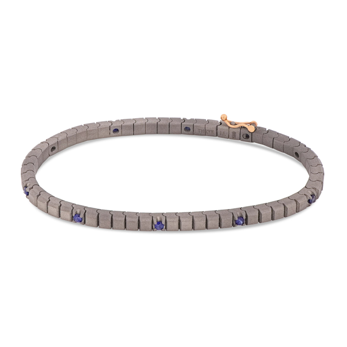 BRACCIALE TENNIS CLASSICO IN TITANIO, ORO ROSSO 18 KT E 10 ZAFFIRI BLU DA 5 PUNTI