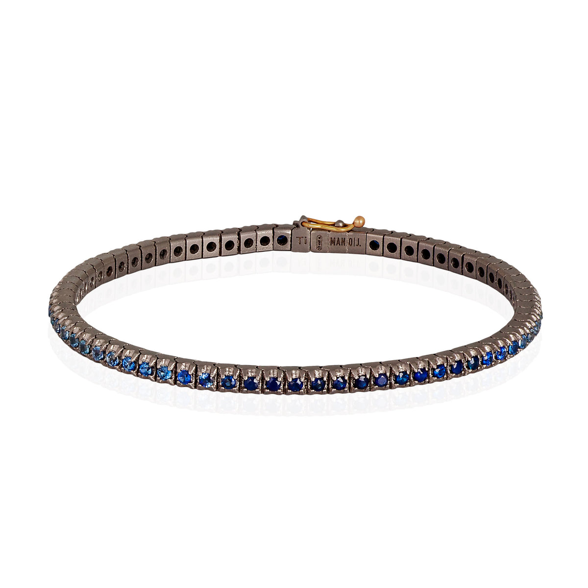 BRACCIALE TENNIS CLASSICO IN TITANIO, ORO ROSSO 18 KT E ZAFFIRI BLU SFUMATI DA 3 PUNTI