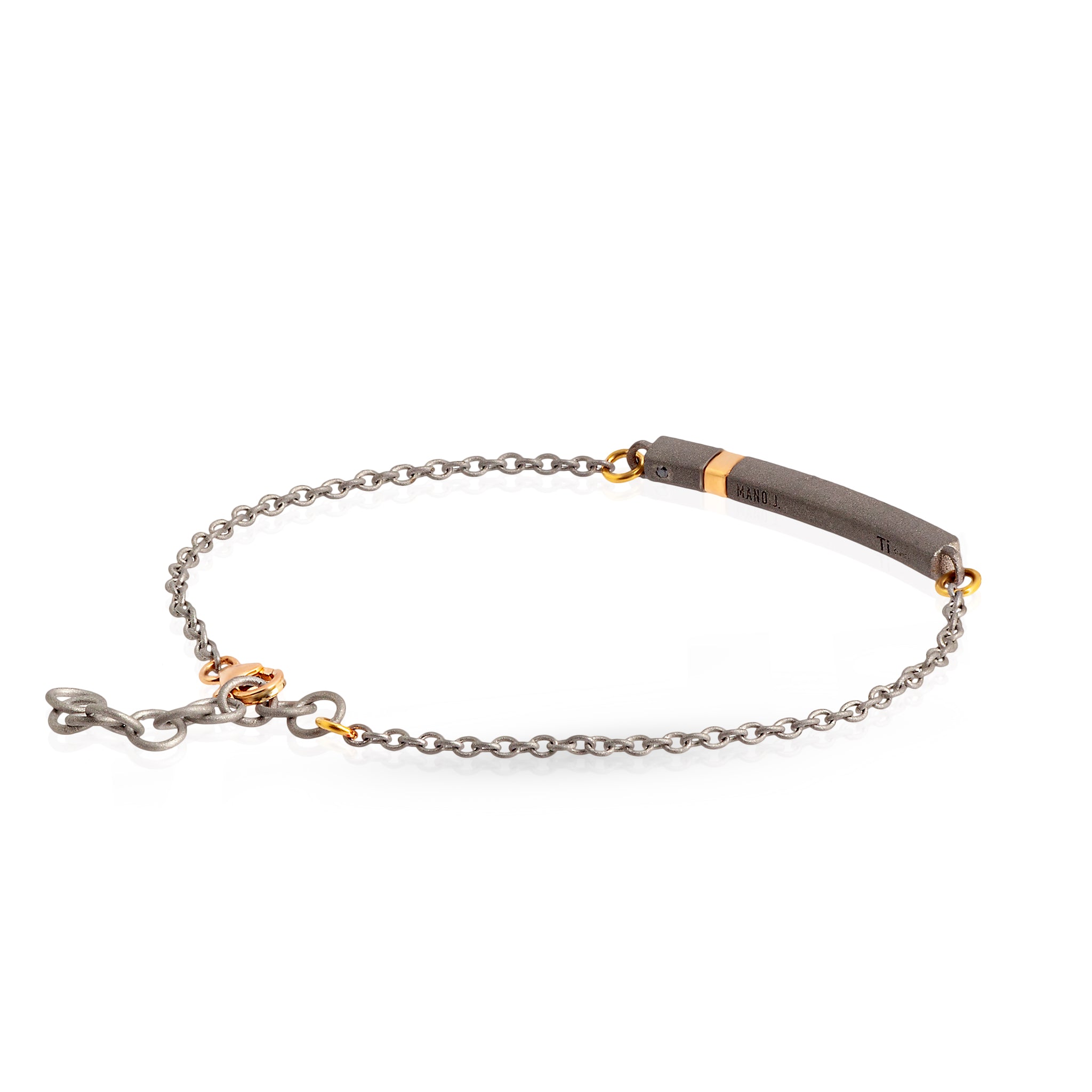 Bracelet with BARRETTA and CATENA, Titanium,Rose gold 18 KT and Diamonds BLACK.