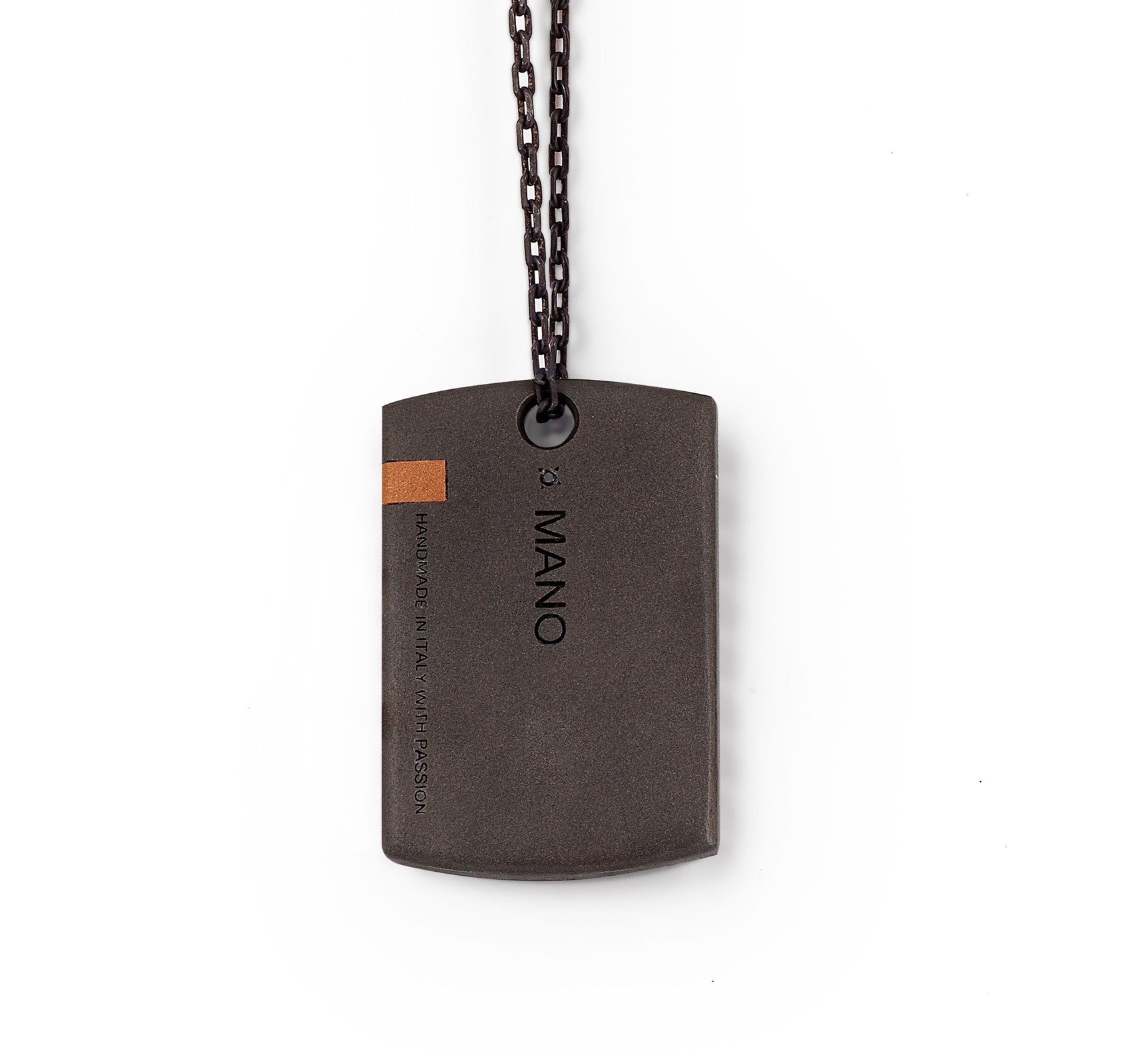 COLLANA UOMO CON TARGHETTA IN TITANIO, ORO ROSSO 18 KT, DIAMANTI BLACK, ORO ROSSO 9 KT E CATENA.