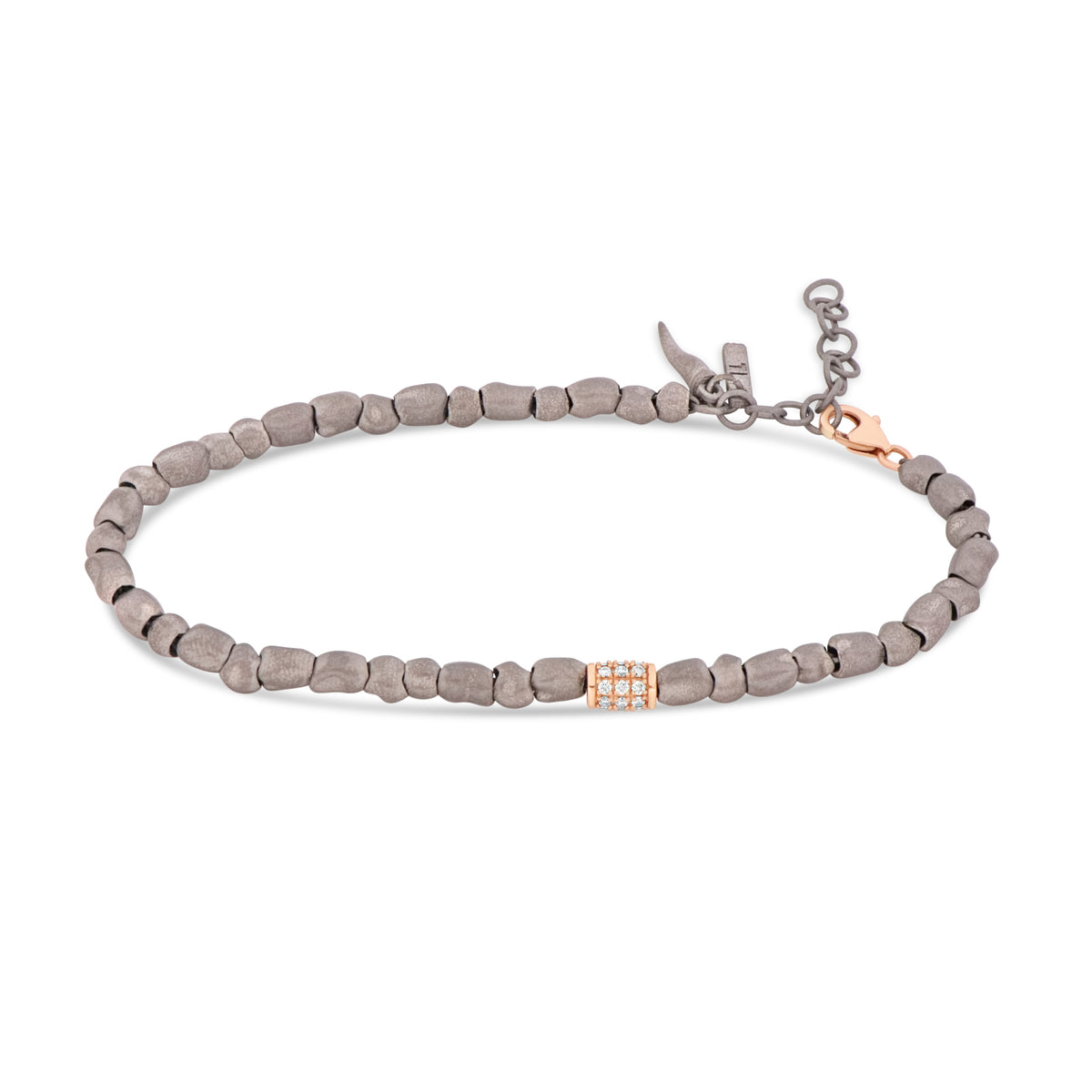 BRACCIALE UOMO CON SASSI PICCOLI IN TITANIO, BARILOTTO IN ORO ROSSO 9 KT E DIAMANTI BROWN
