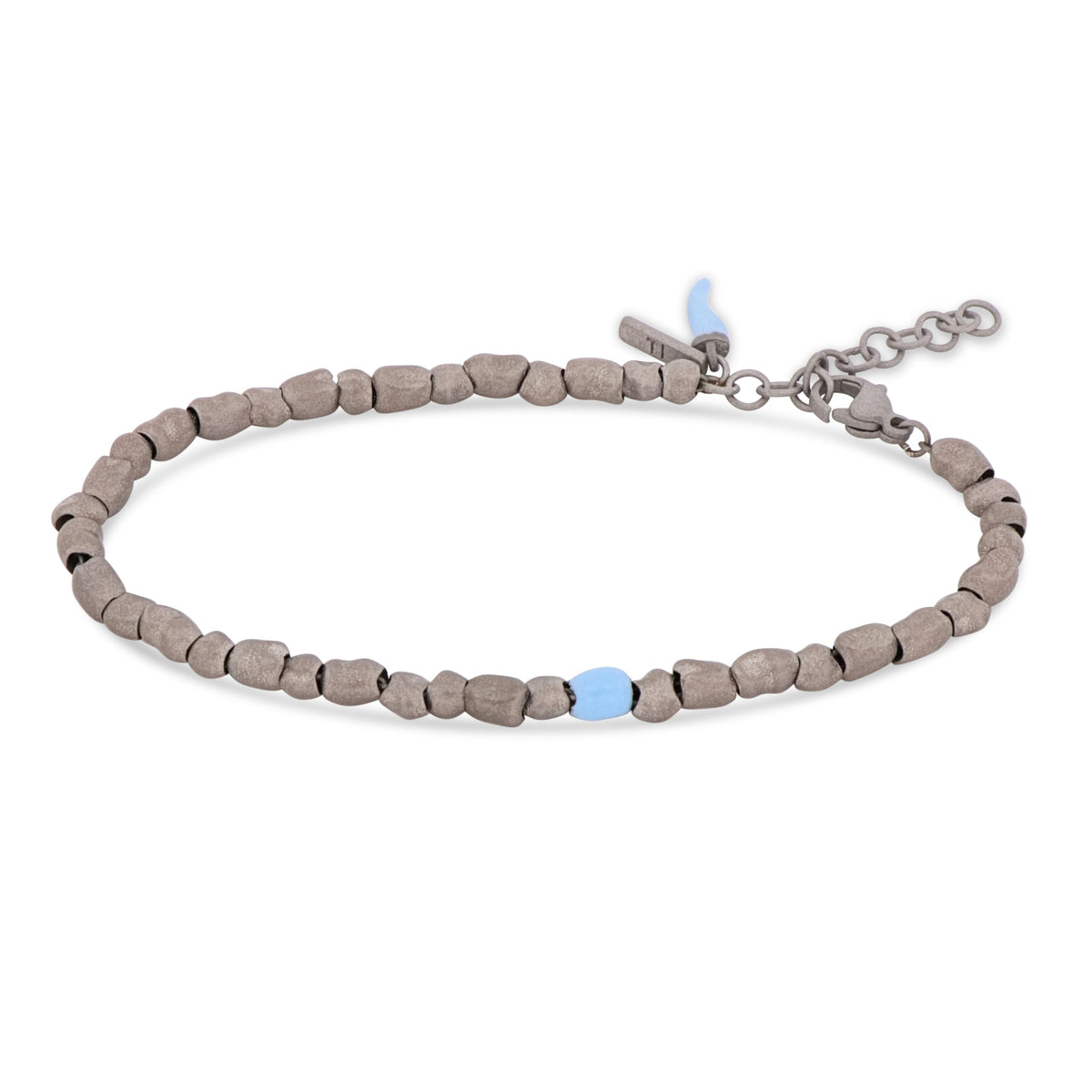 BRACCIALE UOMO CON SASSI PICCOLI IN TITANIO, SMALTO AZZURRO E CORNETTO