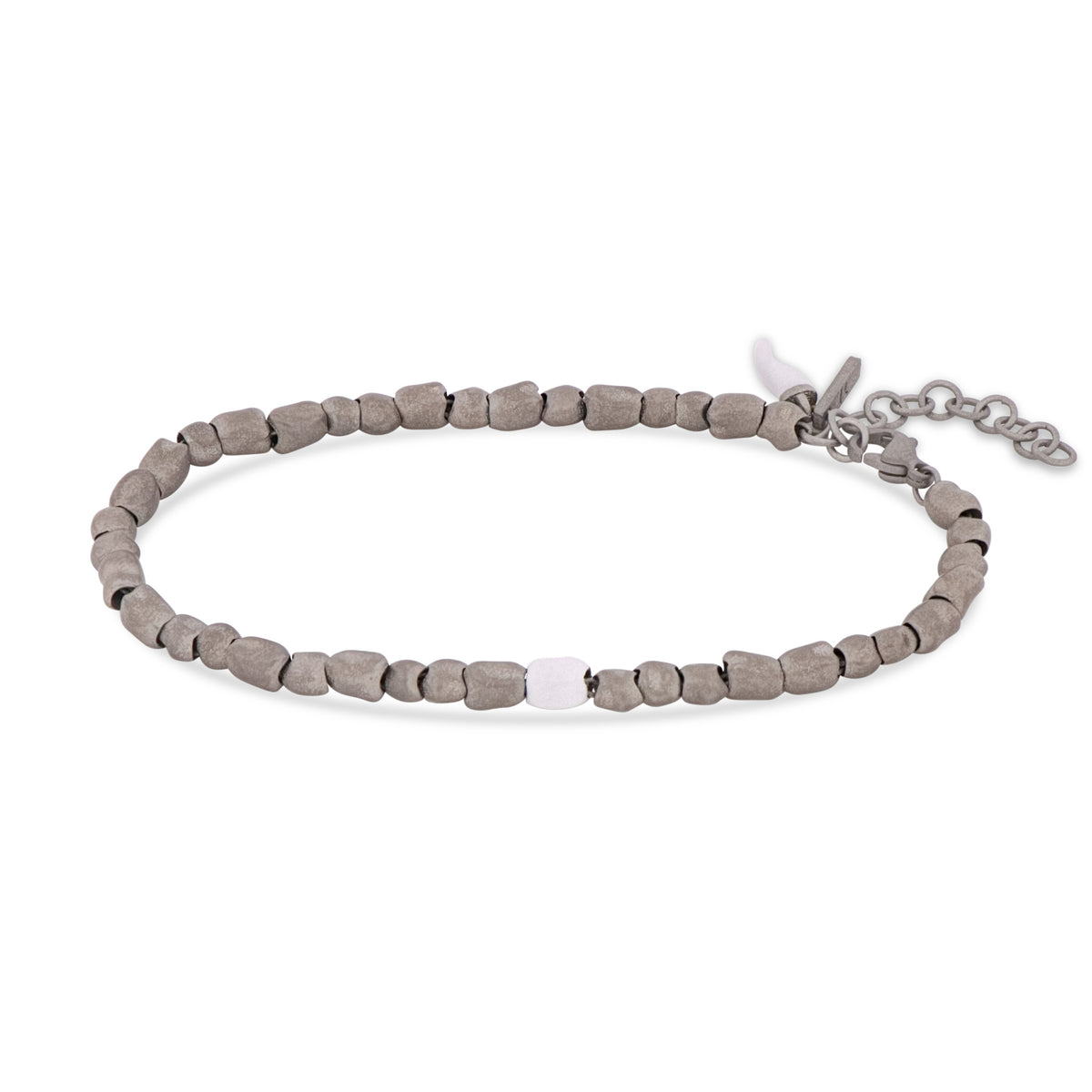 BRACCIALE UOMO CON SASSI PICCOLI IN TITANIO, SMALTO BIANCO E CORNETTO