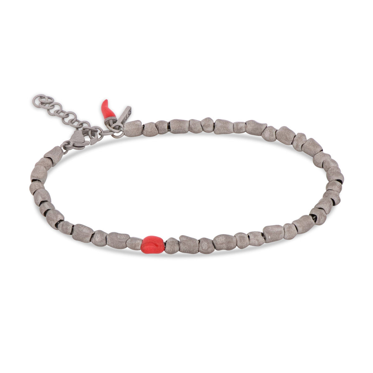 BRACCIALE UOMO CON SASSI PICCOLI IN TITANIO, SMALTO ROSSO E CORNETTO