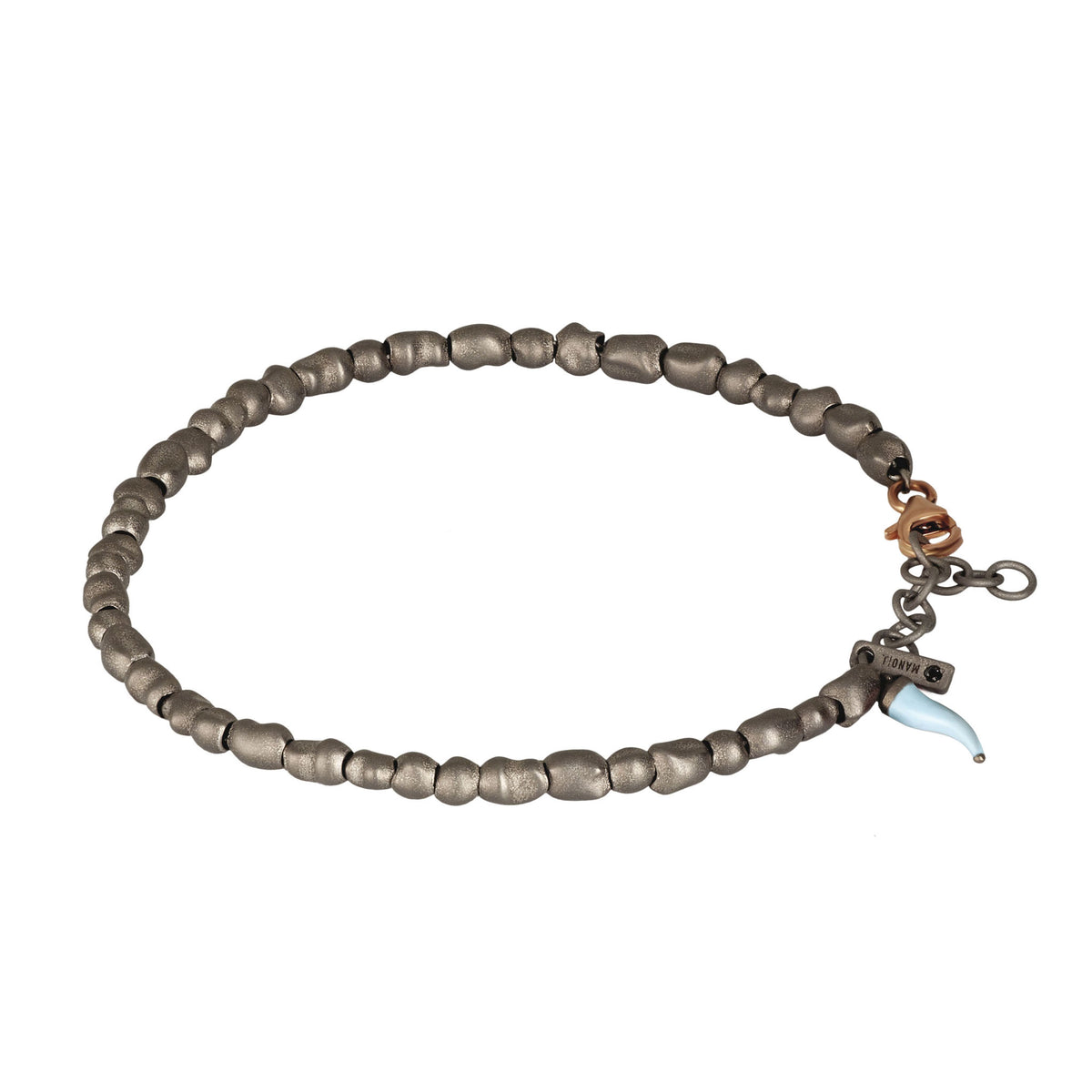 BRACCIALE UOMO CON SASSI PICCOLI IN TITANIO E ORO ROSSO 9 KT, CORNETTO AZZURRO
