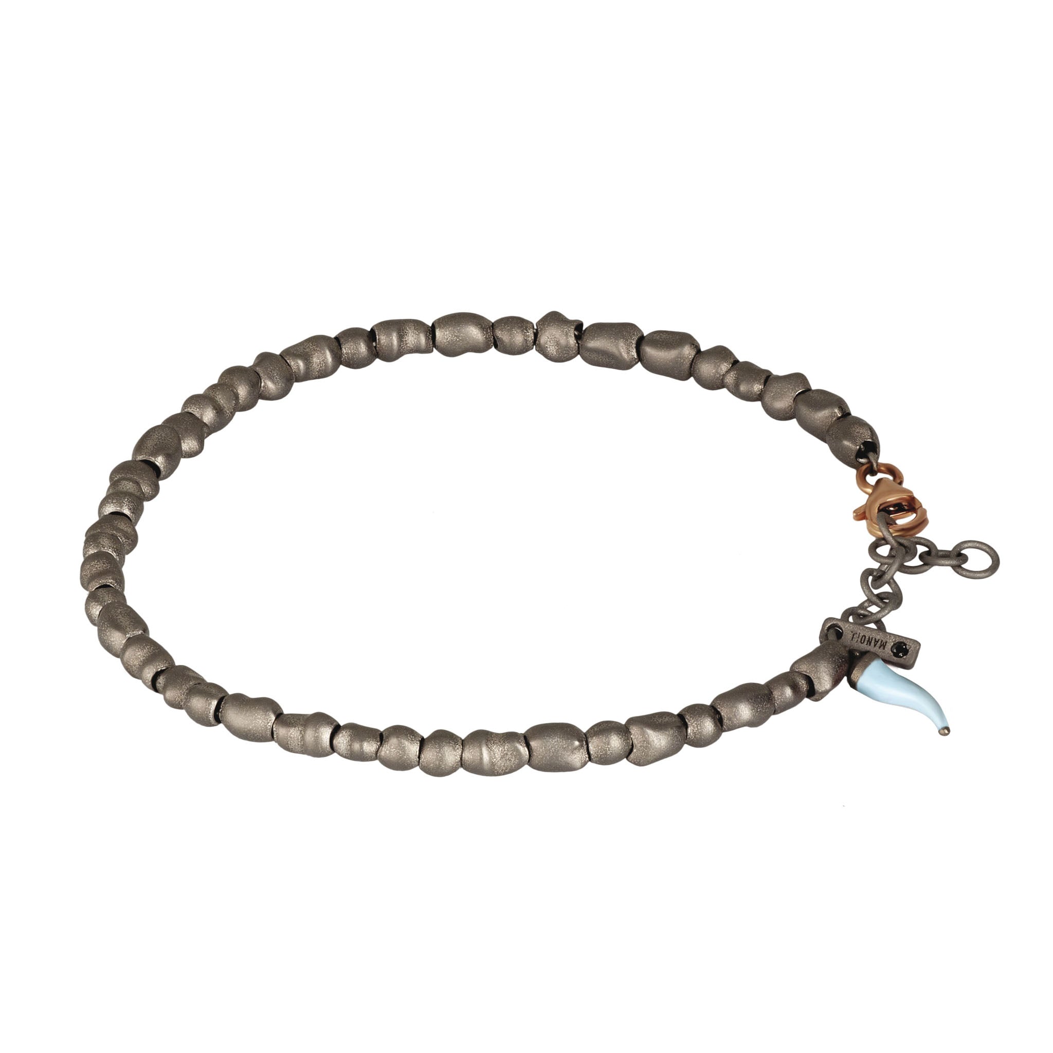 BRACCIALE UOMO CON SASSI PICCOLI IN TITANIO E ORO ROSSO 9 KT, CORNETTO AZZURRO