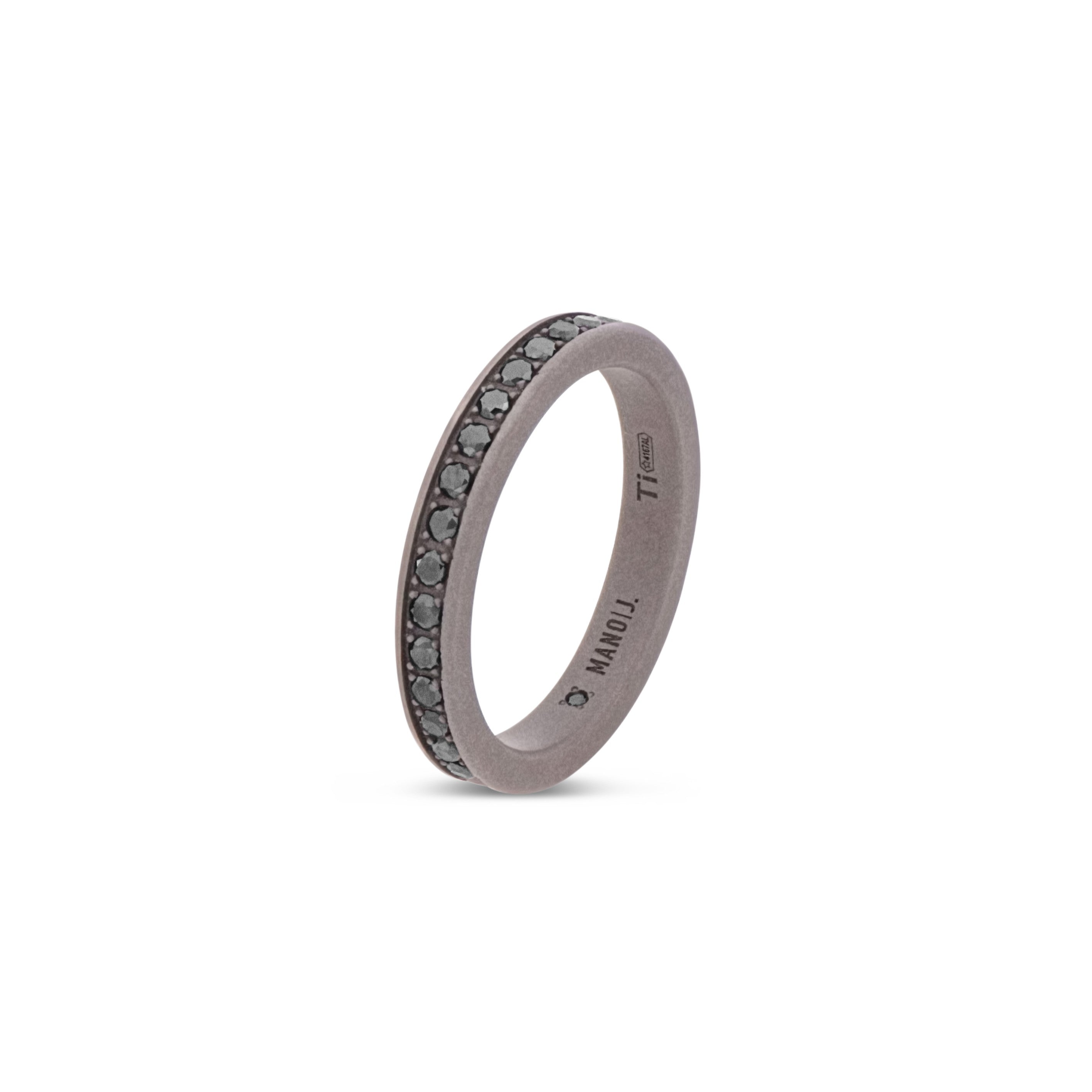 Men's Ring IN Titanium A FASCIA PIATTA with Diamonds BLACK