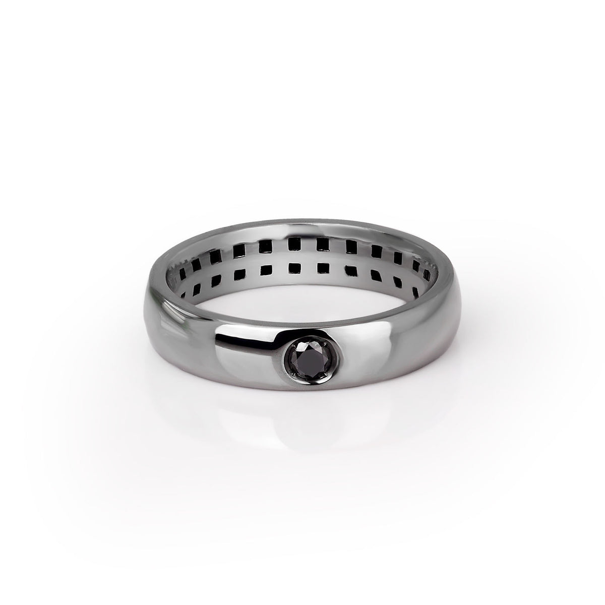 ANELLO UOMO SOLITARIO IN ORO BIANCO 9 KT BRUNITO CON DIAMANTE BLACK