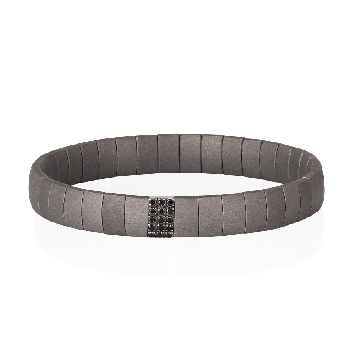 BRACCIALE IN TITANIO A DOPPIA MOLLA CON UN MODULO IN ORO BIANCO 9 KT E DIAMANTI BLACK