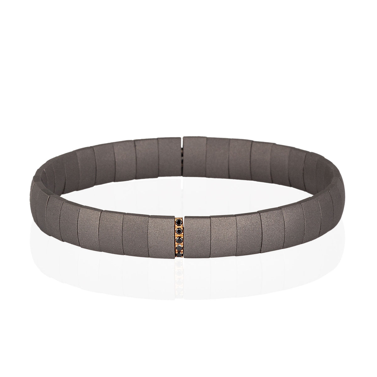 BRACCIALE IN TITANIO A DOPPIA MOLLA BIG CON UN MODULO IN ORO ROSSO 9 KT E DIAMANTI BLACK
