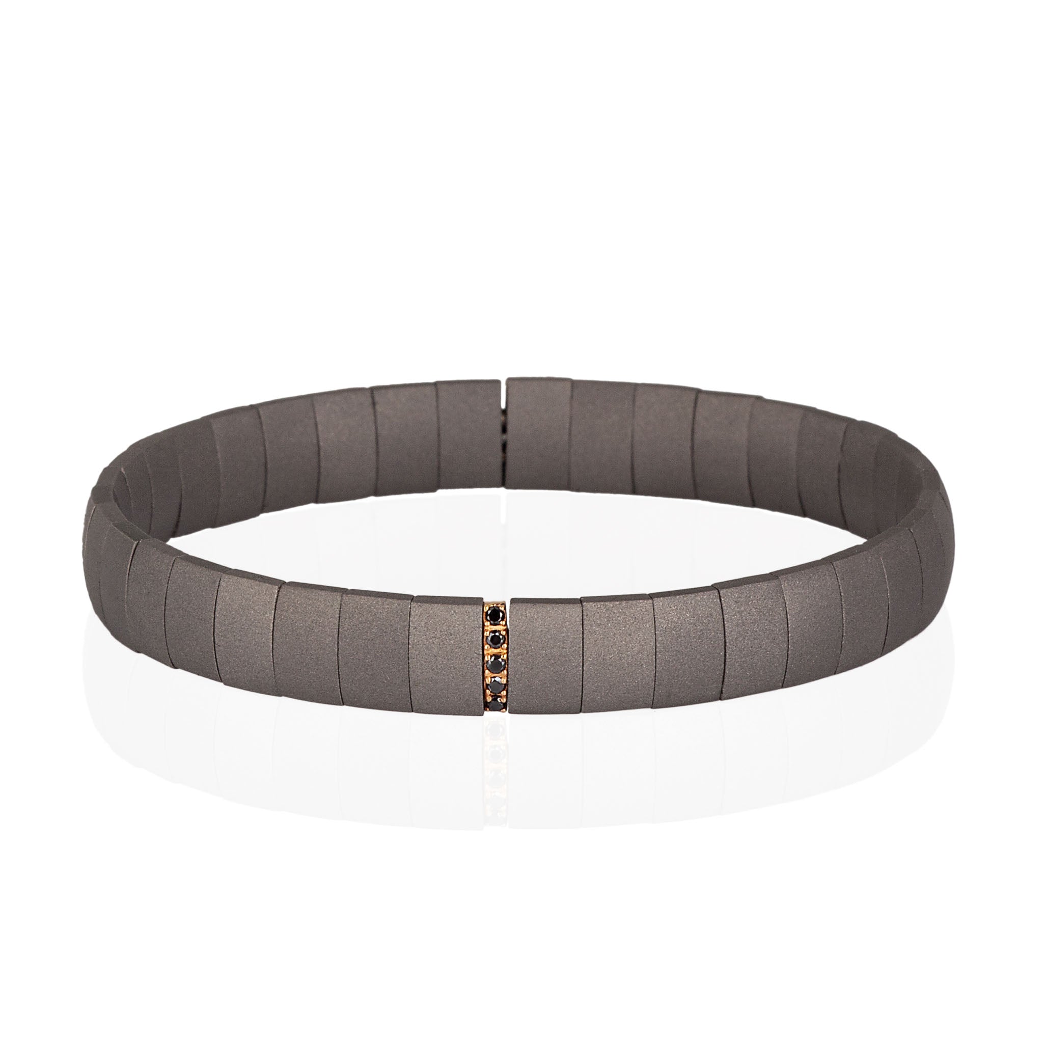 BRACCIALE IN TITANIO A DOPPIA MOLLA BIG CON UN MODULO IN ORO ROSSO 9 KT E DIAMANTI BLACK