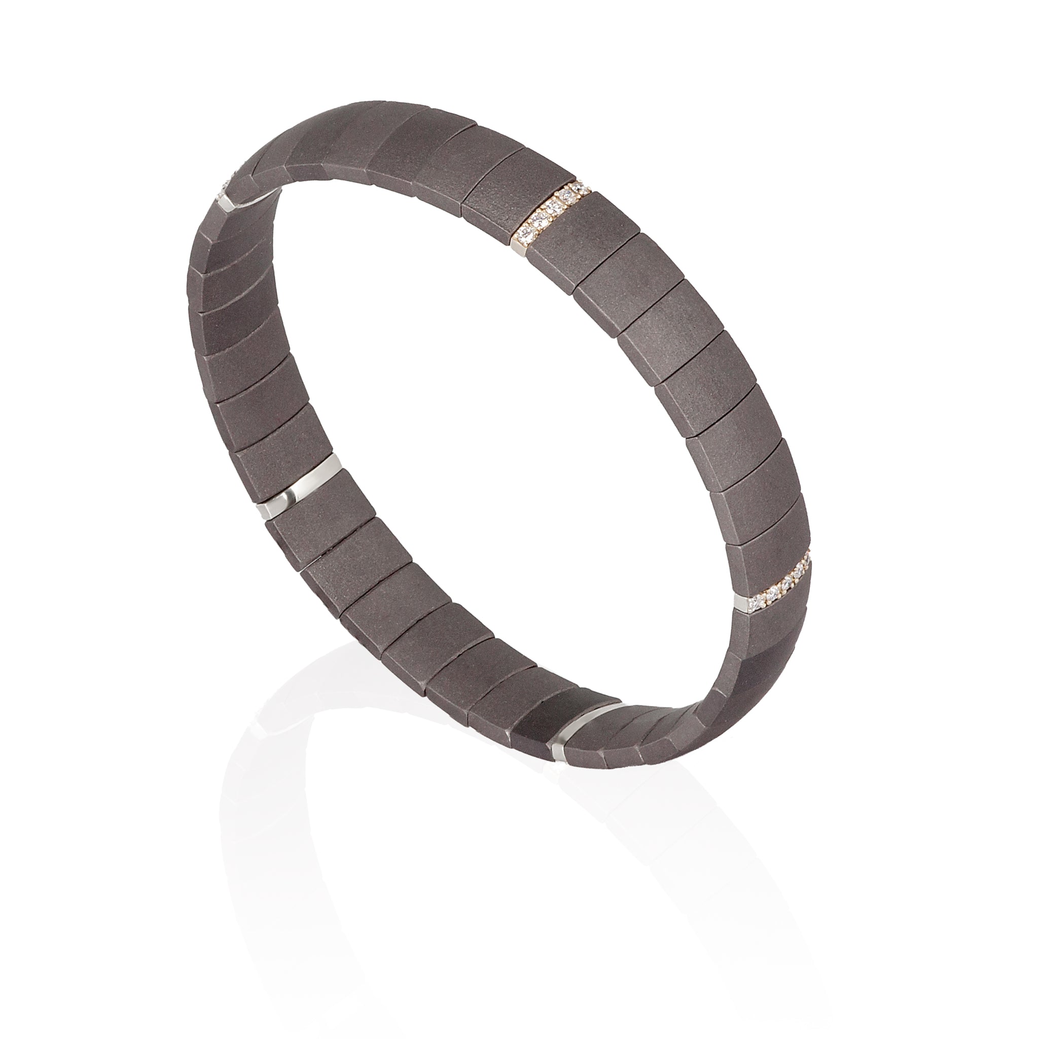 Bracelet IN Titanium A DOPPIA MOLLA with 5 MODULI IN White gold 9 KT and Diamonds WHITE
