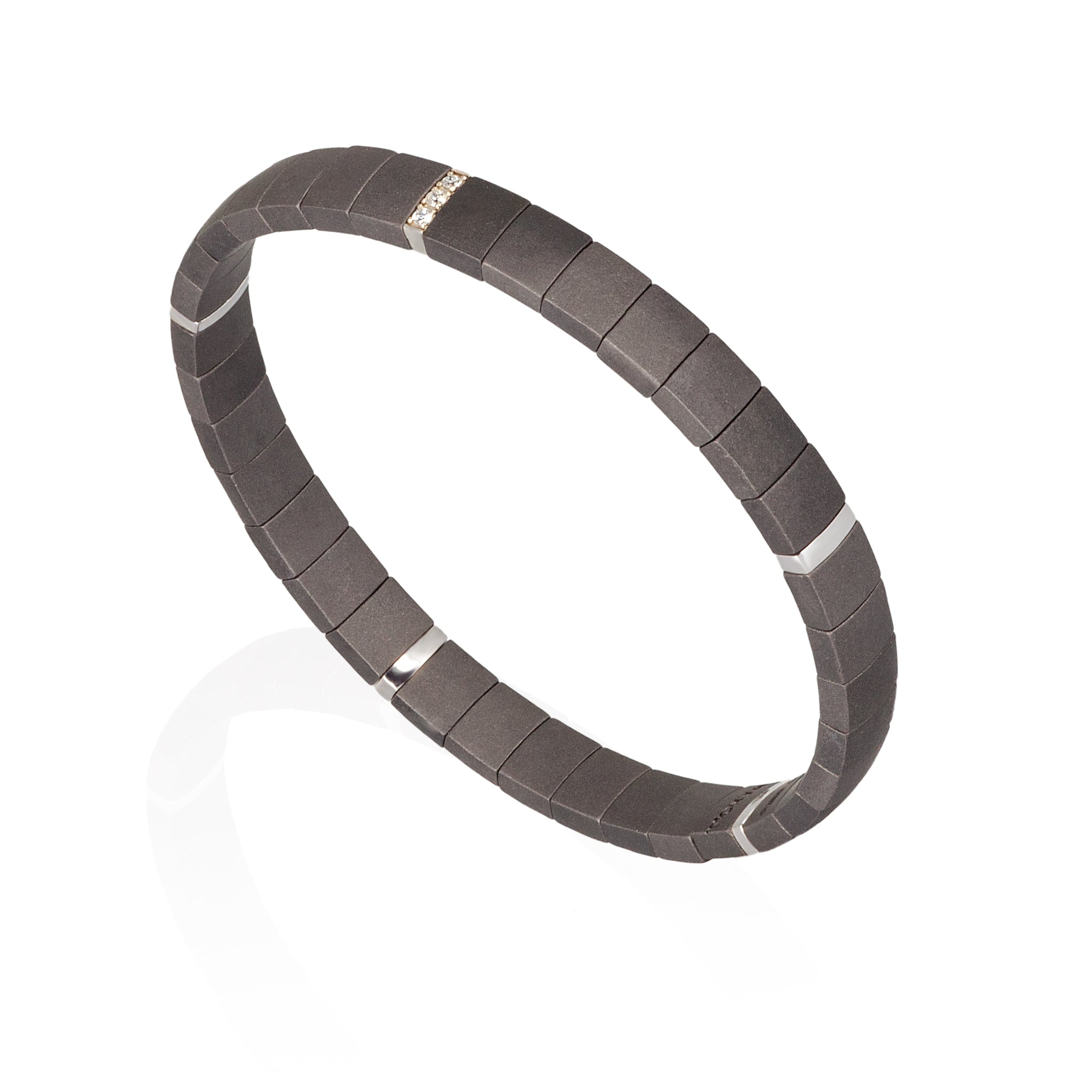 Bracelet IN Titanium A DOPPIA MOLLA with 5 MODULI IN White gold 9 KT and Diamonds WHITE