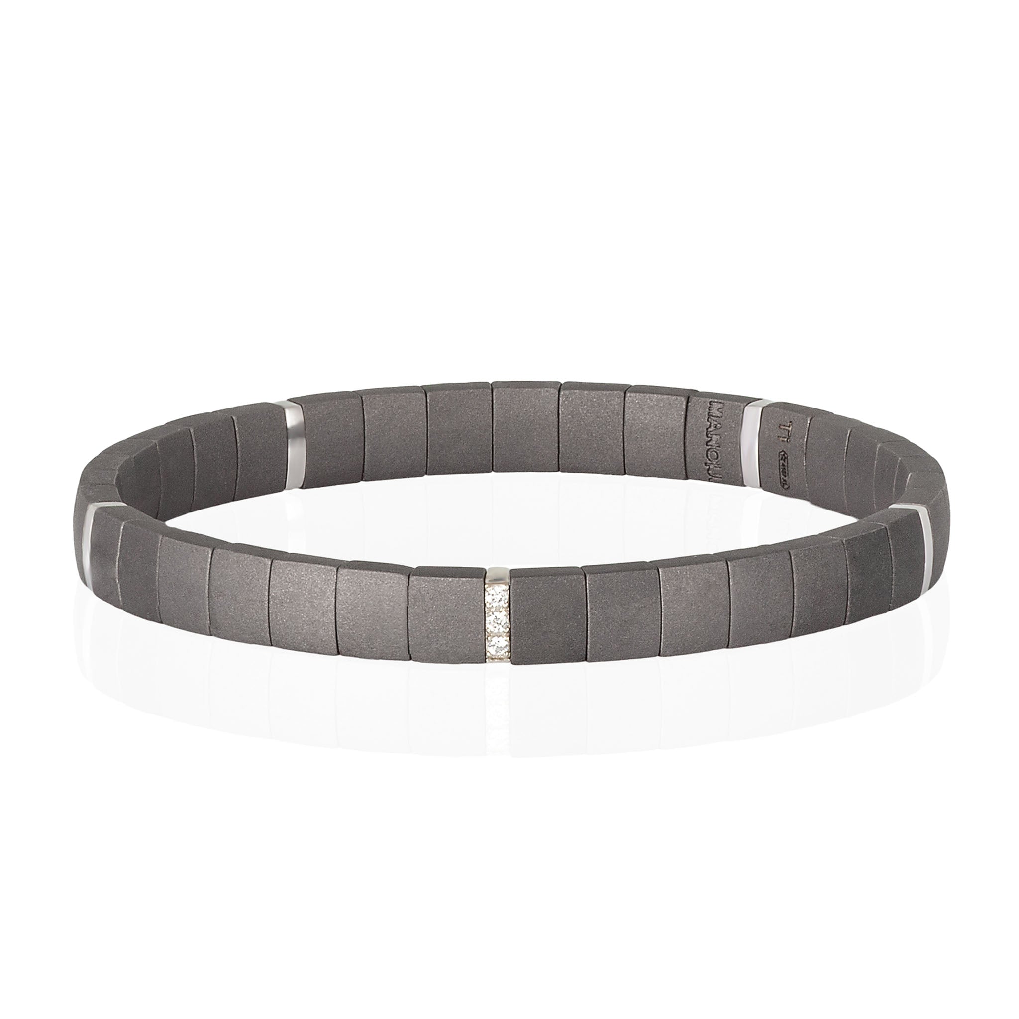 Bracelet IN Titanium A DOPPIA MOLLA with 5 MODULI IN White gold 9 KT and Diamonds WHITE