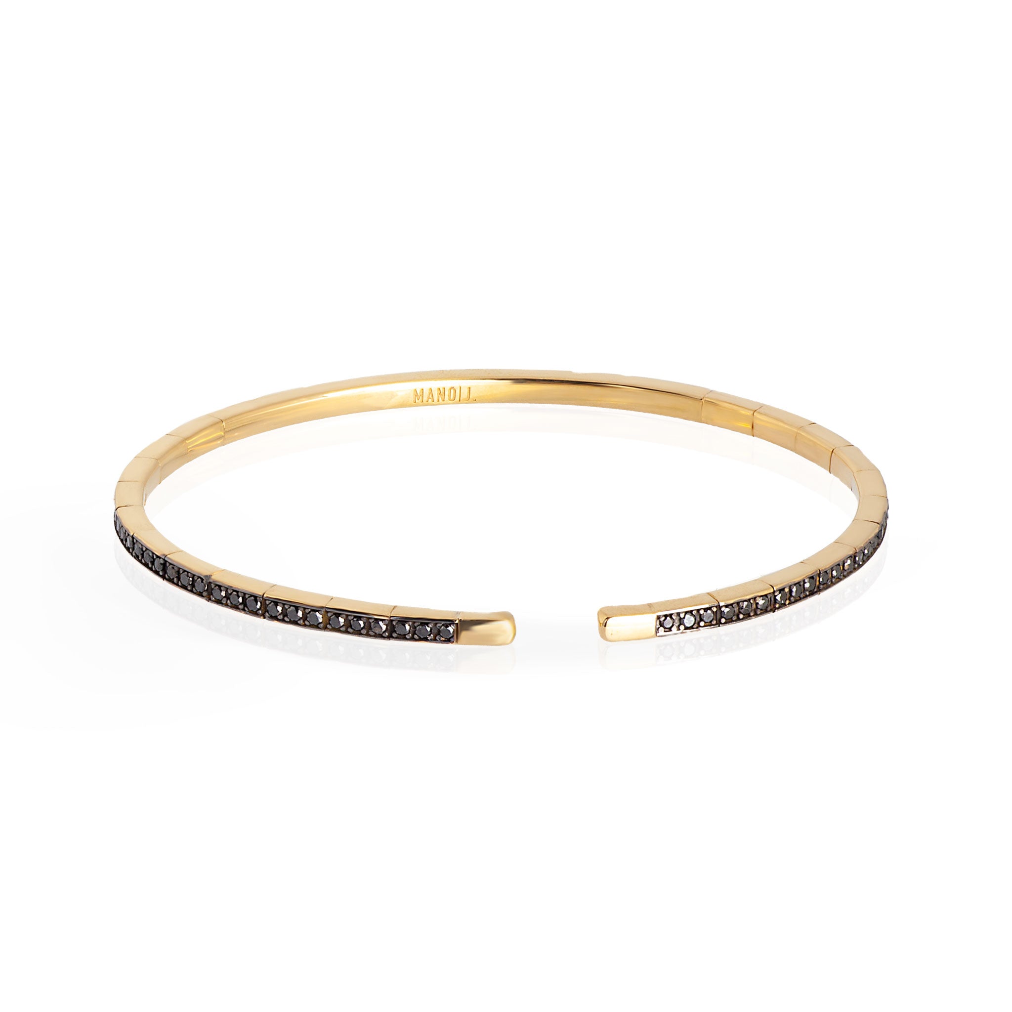 BRACELET HOMME À RESSORT EN OR JAUNE 18 KT TOUT SERTI DE NOIRS