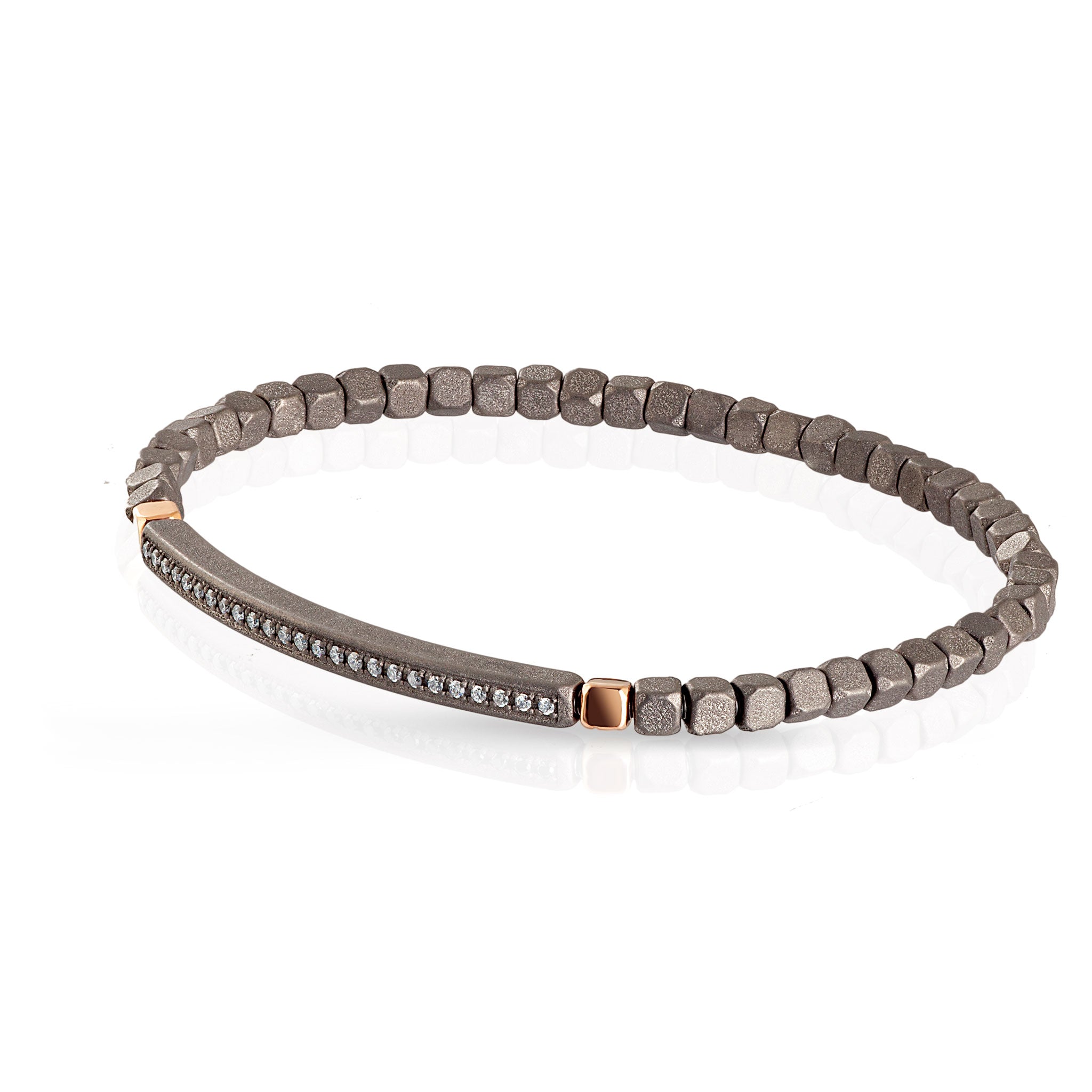 Bracelet A MOLLA with CUBI and BARRETTA GRANDE IN Titanium, 2 CUBI Gold 9 KT and 25 WHITE