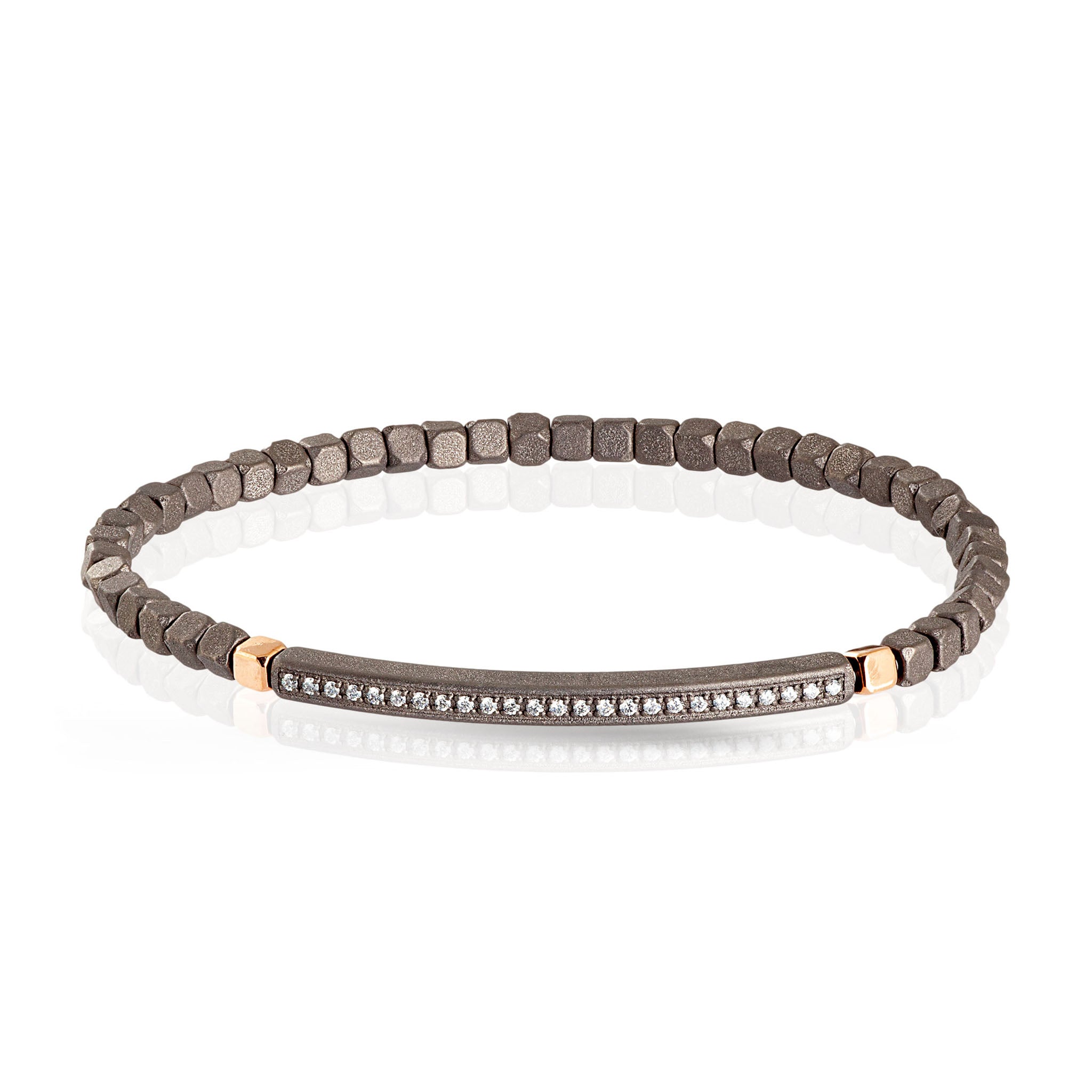 Bracelet A MOLLA with CUBI and BARRETTA GRANDE IN Titanium, 2 CUBI Gold 9 KT and 25 WHITE
