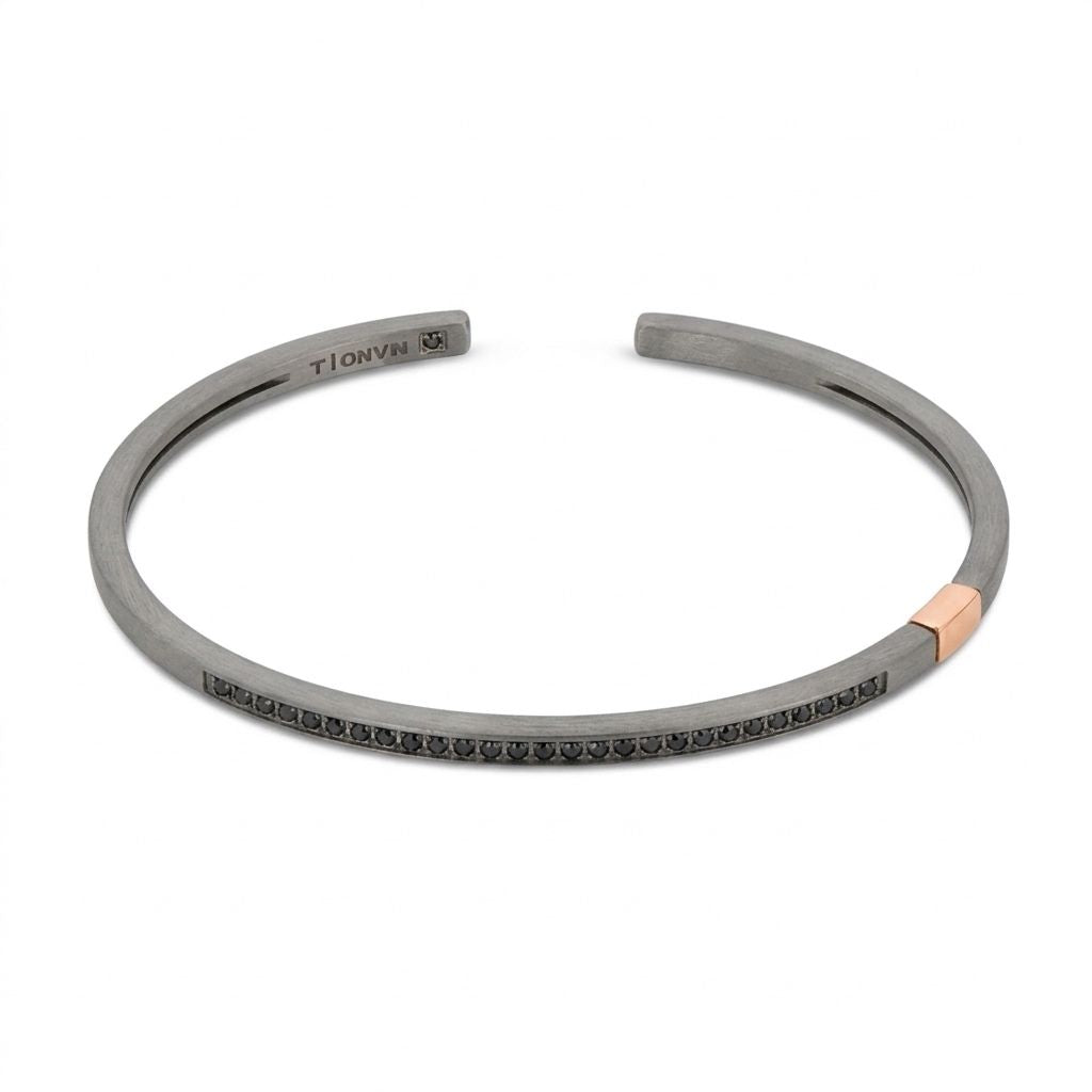 BRACCIALE A MOLLA IN TITANIO, ORO ROSSO 9 KT E 27 DIAMANTI BLACK DA 1 PUNTO