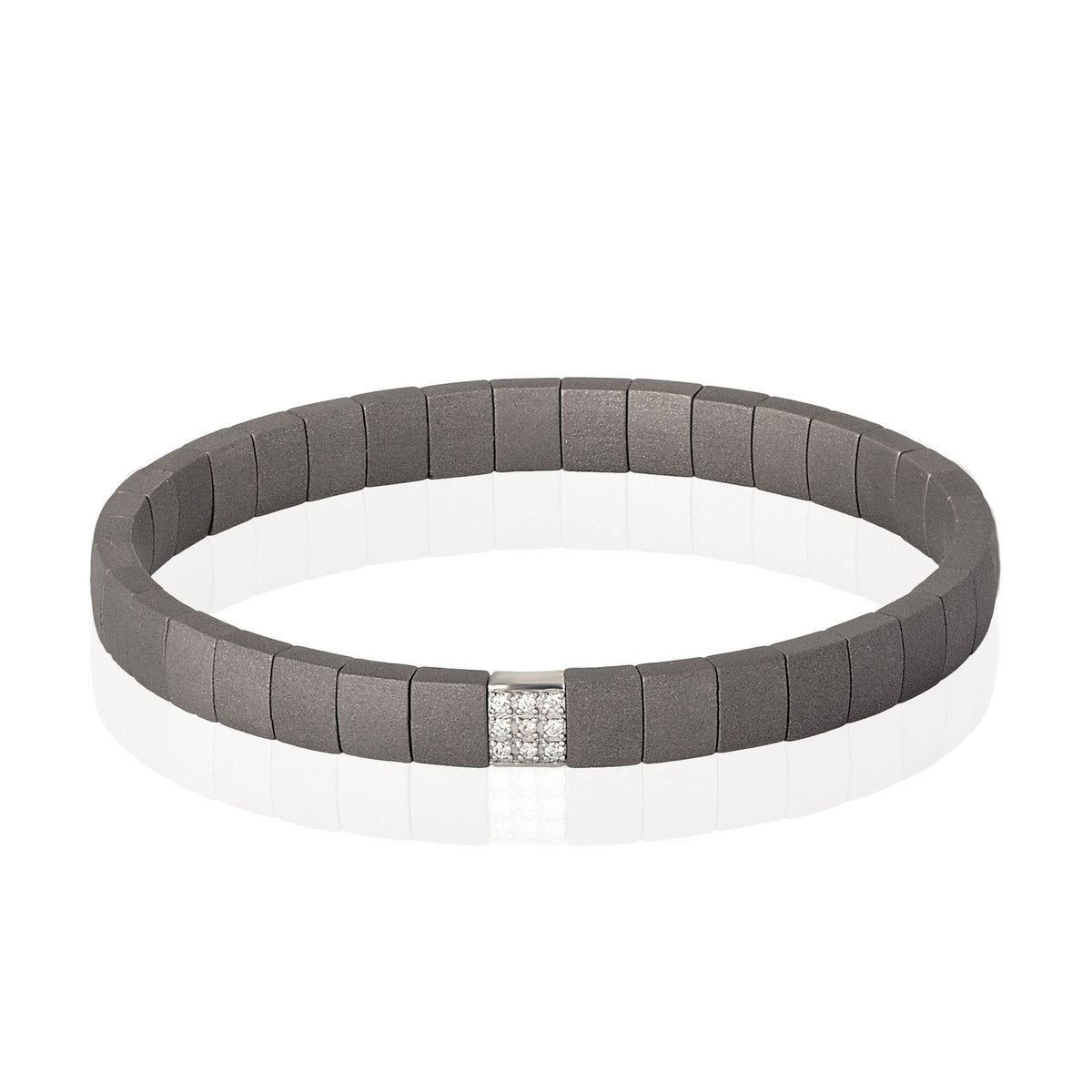 BRACCIALE IN TITANIO A DOPPIA MOLLA CON UN MODULO IN ORO BIANCO 9 KT E DIAMANTI WHITE