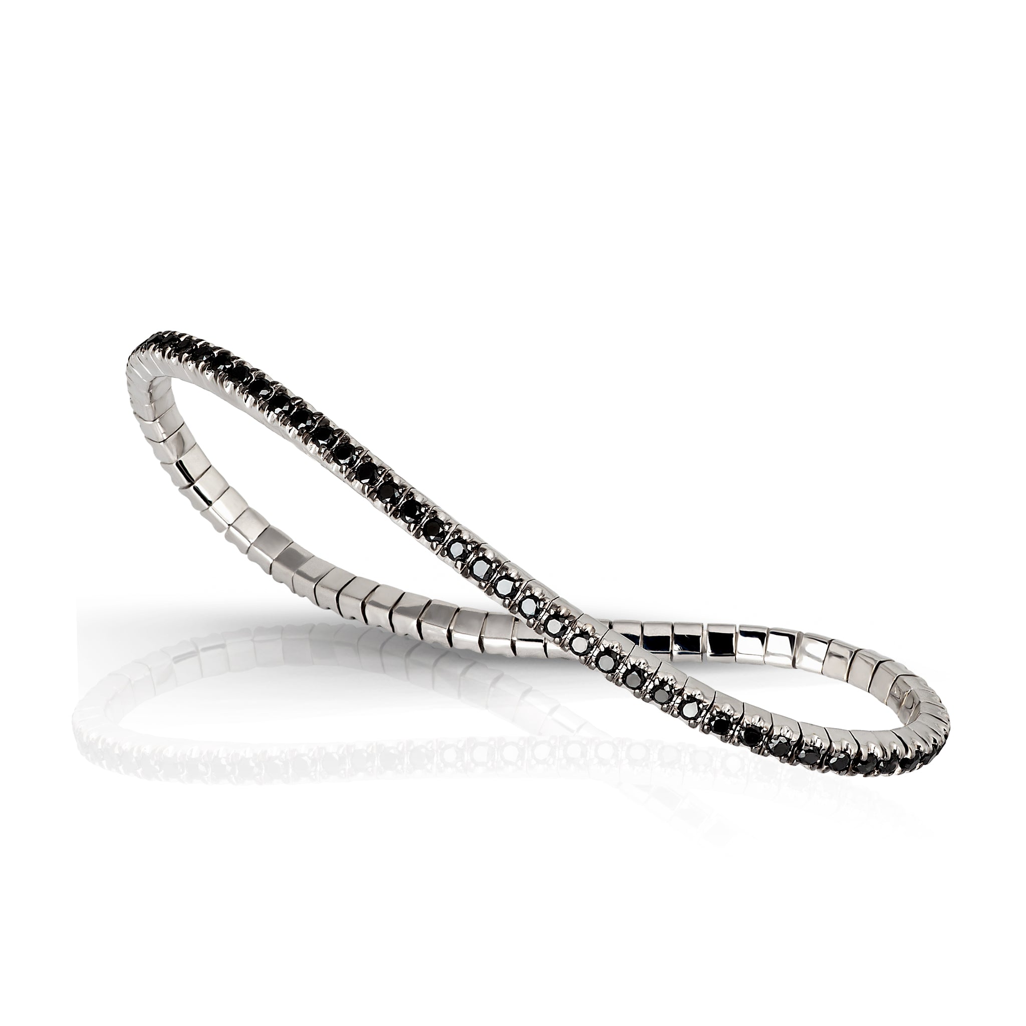 Bracelet TENNIS ELASTICO IN White Gold 9 KT and Diamonds BLACK