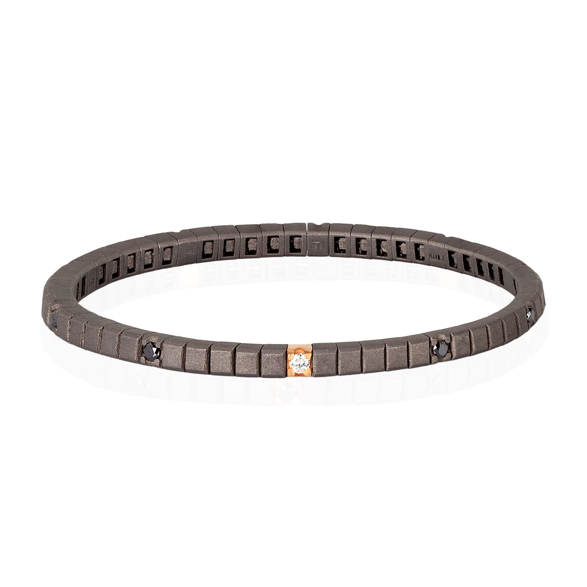 Bracelet TENNIS IN Titanium, Rose Gold 18 KT, Diamonds BLACK by 5 PUNTI and a Diamond WHITE