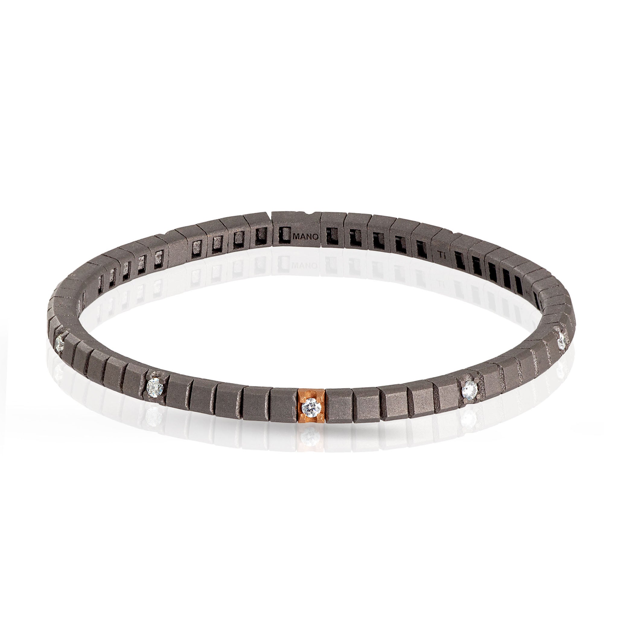 Bracelet TENNIS LINEA ELASTICA IN Titanium, Rose Gold 18 KT and 10 Diamonds WHITE by 5 PUNTI.