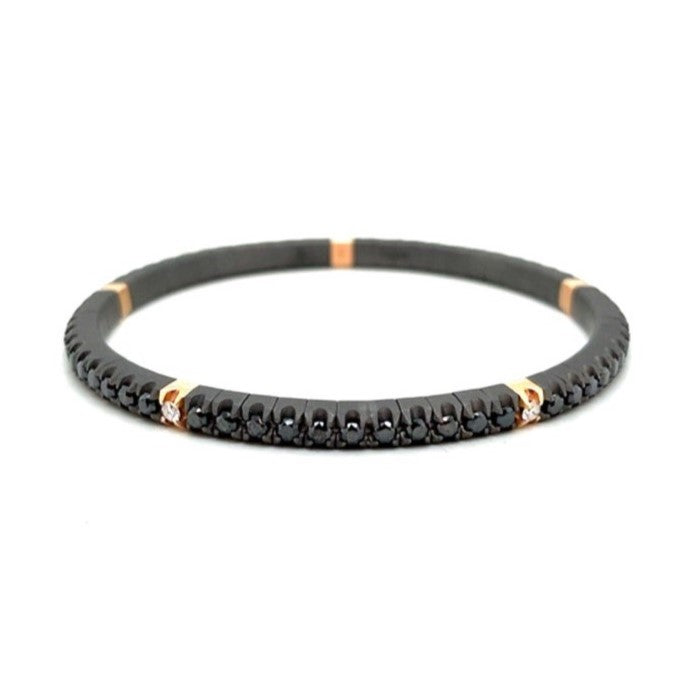 BRACCIALE TENNIS IN TITANIO, ORO ROSSO 18 KT, DIAMANTI BLACK E WHITE DA 5 PUNTI