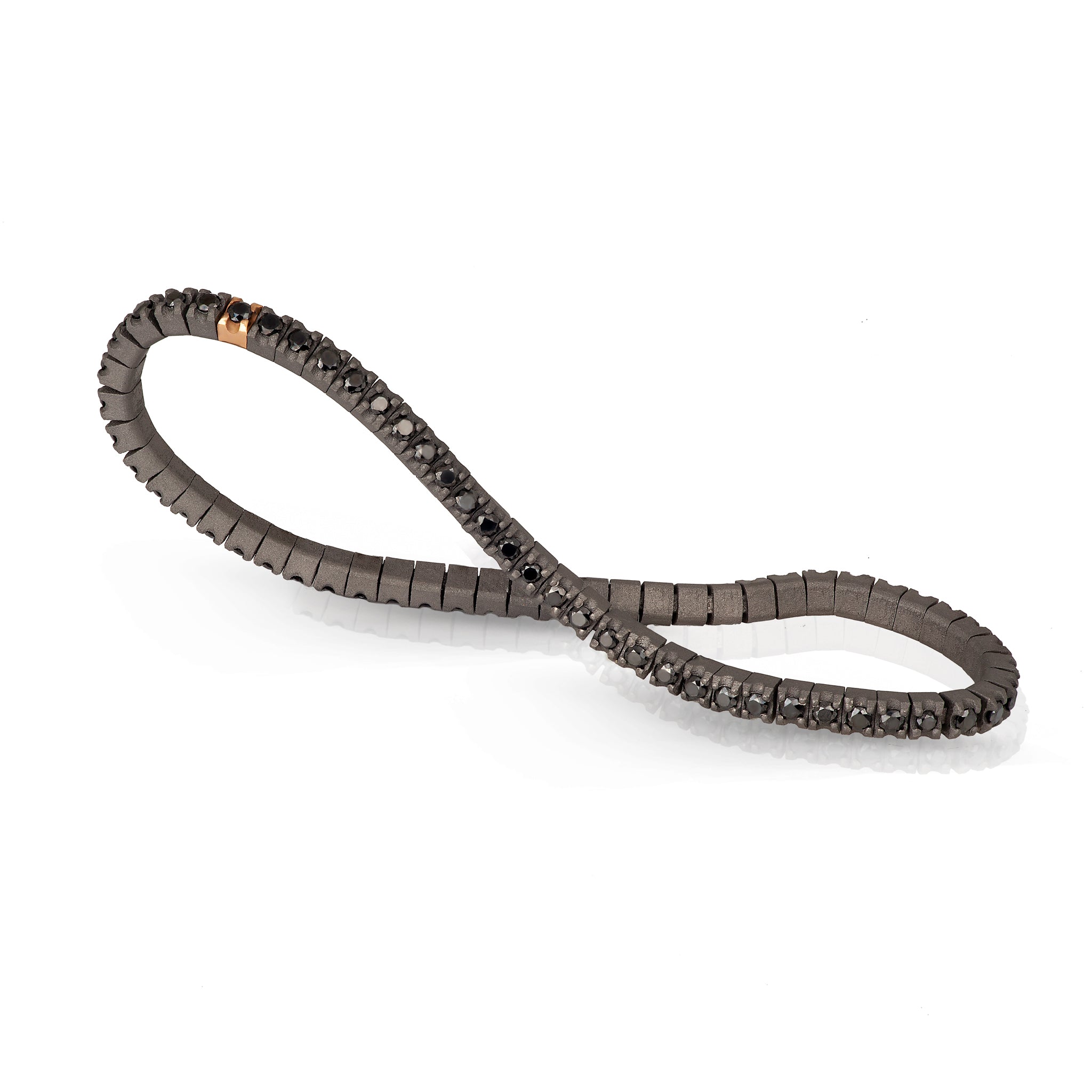 Bracelet TENNIS IN Titanium, Rose Gold 18 KT and Diamonds BLACK by 3 PUNTI.