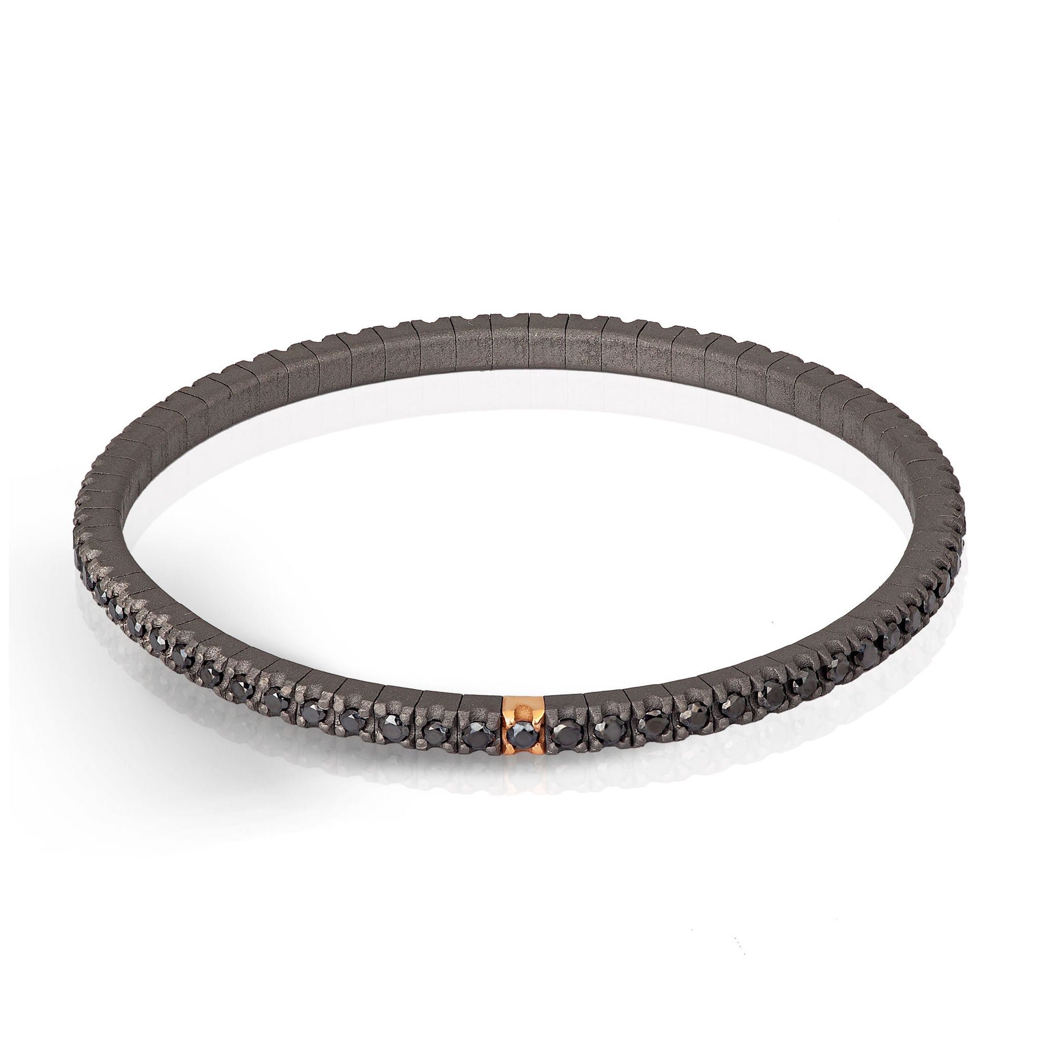 Bracelet TENNIS IN Titanium, Rose Gold 18 KT and Diamonds BLACK by 5 PUNTI.