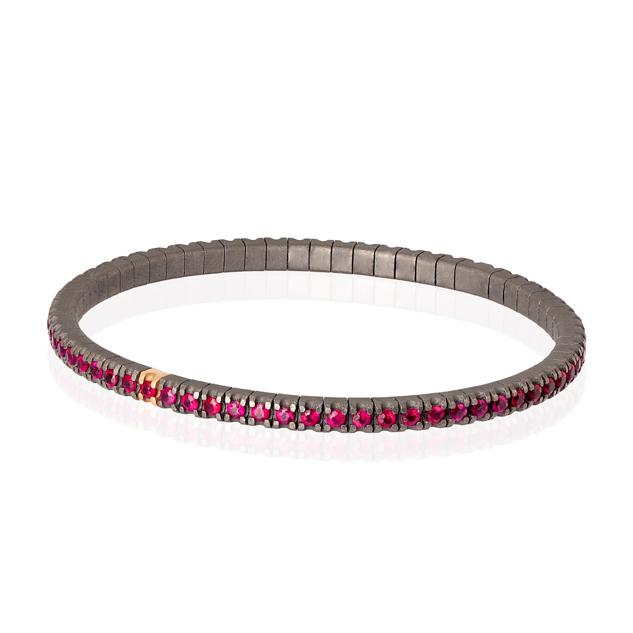 Bracelet TENNIS IN Titanium, Rose Gold 18 KT and RUBINI by 5 PUNTI.