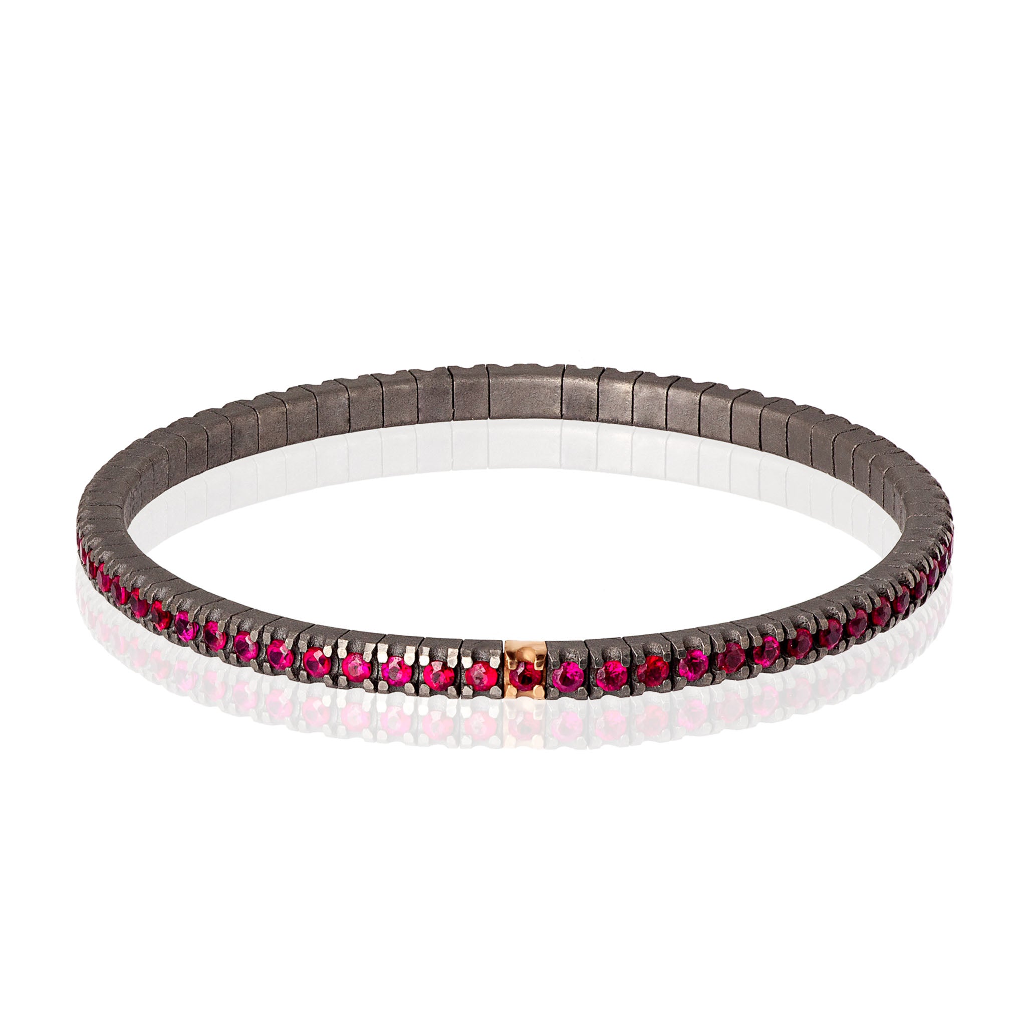 Bracelet TENNIS IN Titanium, Rose Gold 18 KT and RUBINI by 5 PUNTI.