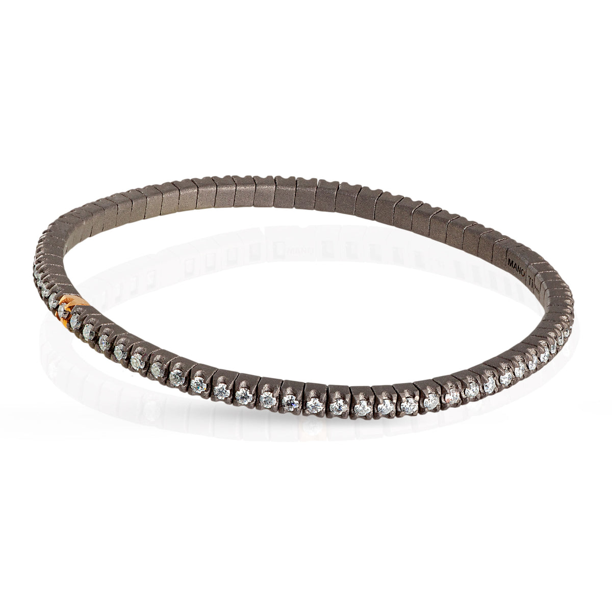 BRACCIALE TENNIS LINEA ELASTICA IN TITANIO, ORO ROSSO 18 KT E DIAMANTI WHITE DA 3 PUNTI.