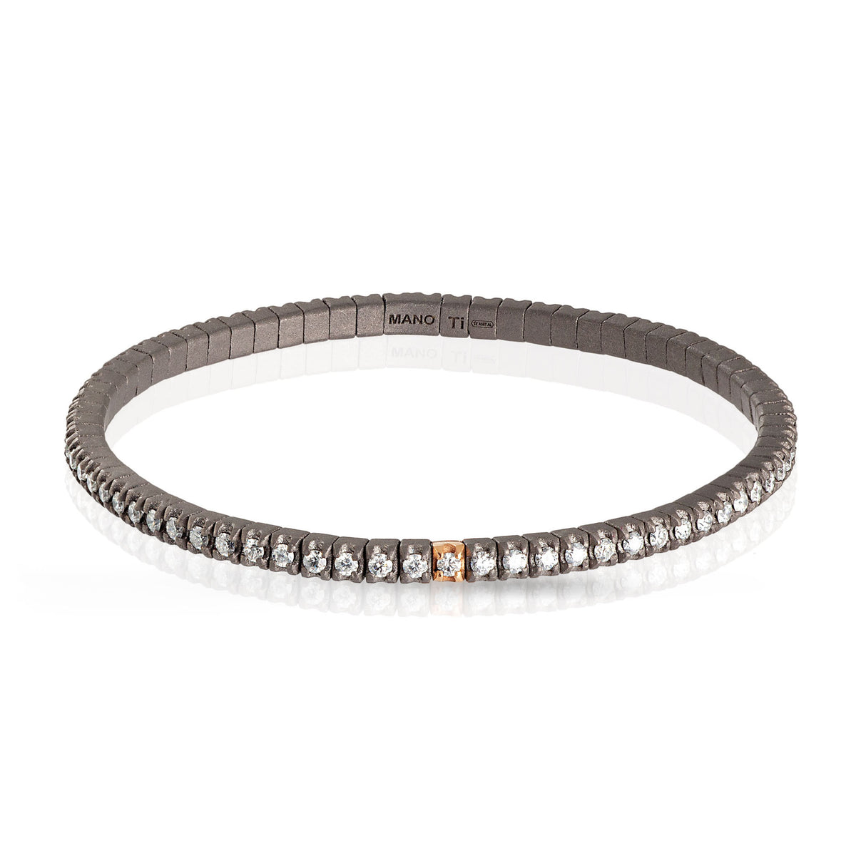 BRACCIALE TENNIS LINEA ELASTICA IN TITANIO, ORO ROSSO 18 KT E DIAMANTI WHITE DA 3 PUNTI.