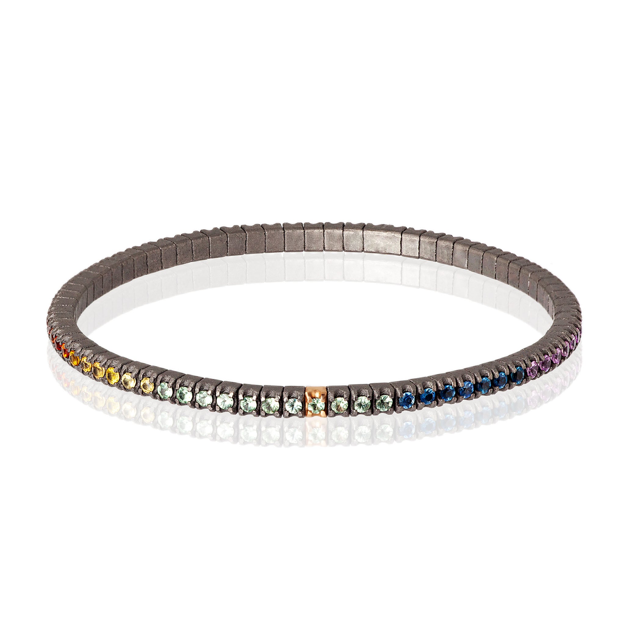 Bracelet TENNIS LINEA ELASTICA IN Titanium, Rose Gold 18 KT and ZAFFIRI MULTICOLOR by 3 PUNTI.