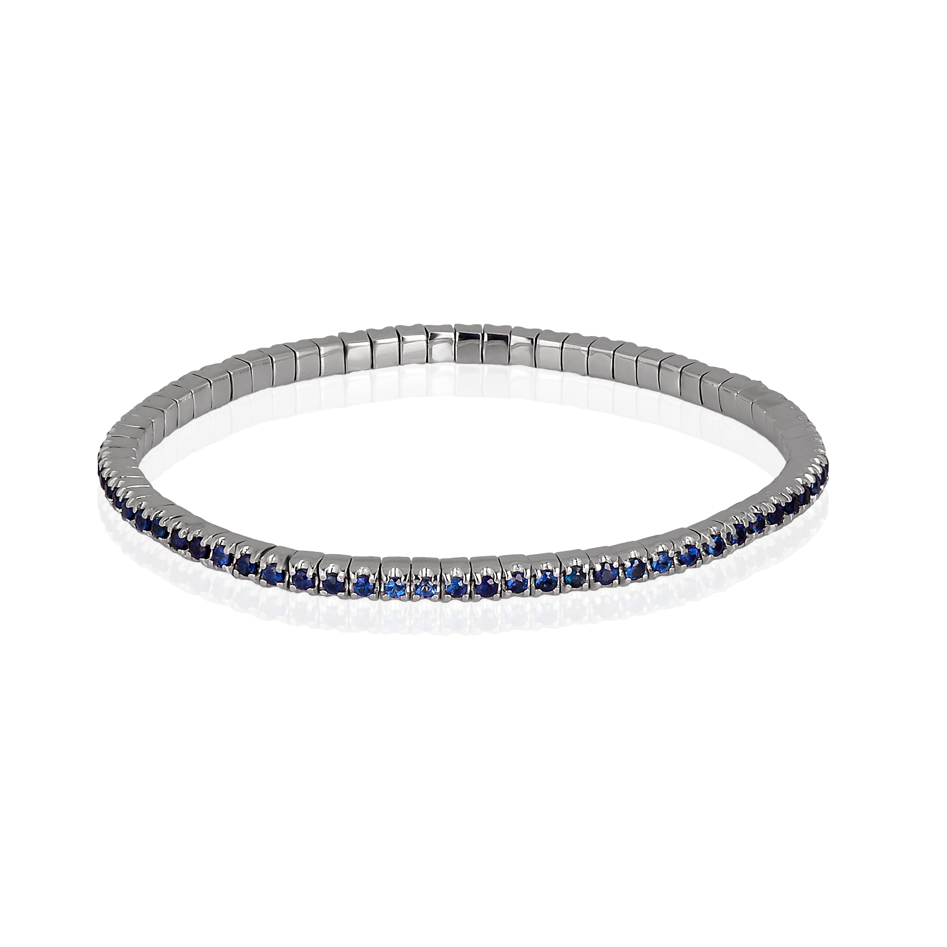 Bracelet TENNIS ELASTICO IN White Gold 9 KT and ZAFFIRI BLU by 3 PUNTI.