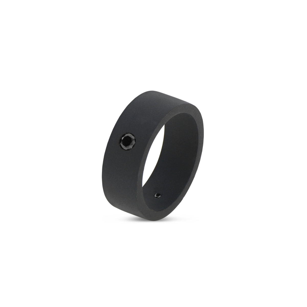 SOLITARIO A FASCIA PIATTA IN TITANIO NERO CON DIAMANTE BLACK DA 10 PUNTI