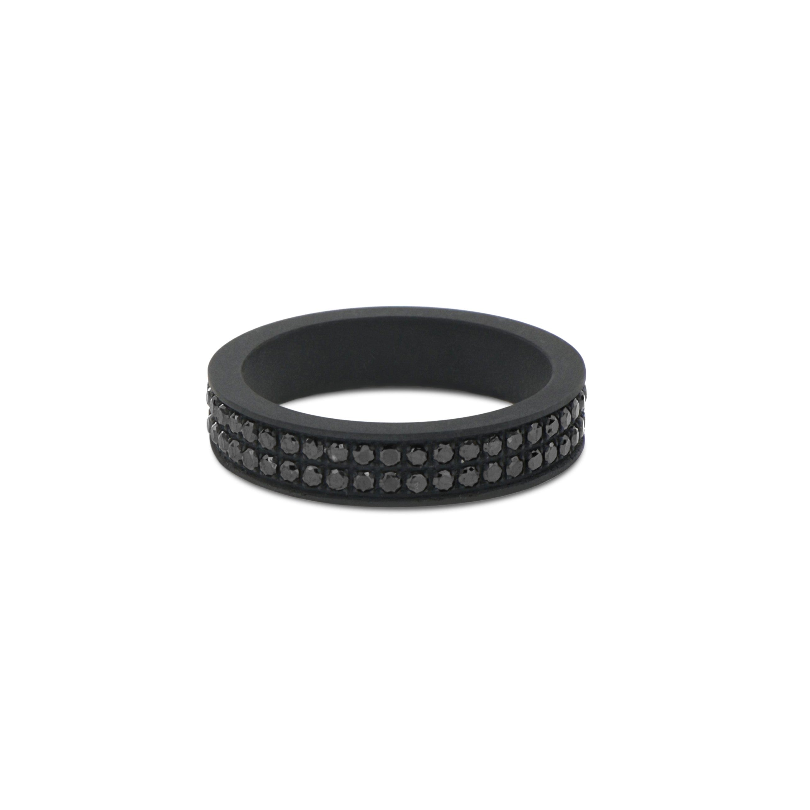 ANELLO DA UOMO IN TITANIO NERO A FASCIA PIATTA CON DUE FILE DI DIAMANTI BLACK