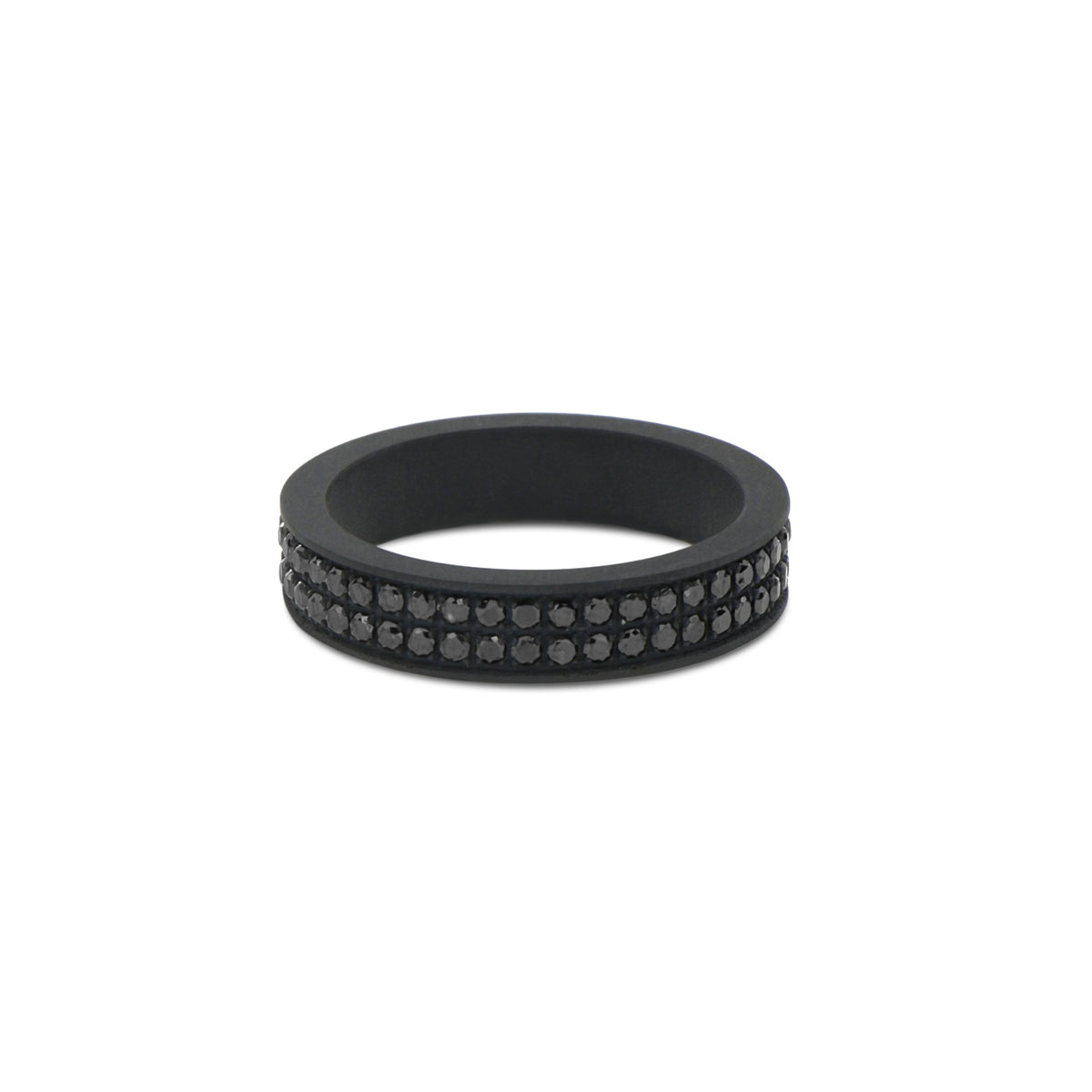 ANELLO DA UOMO IN TITANIO NERO A FASCIA PIATTA CON DUE FILE DI DIAMANTI BLACK