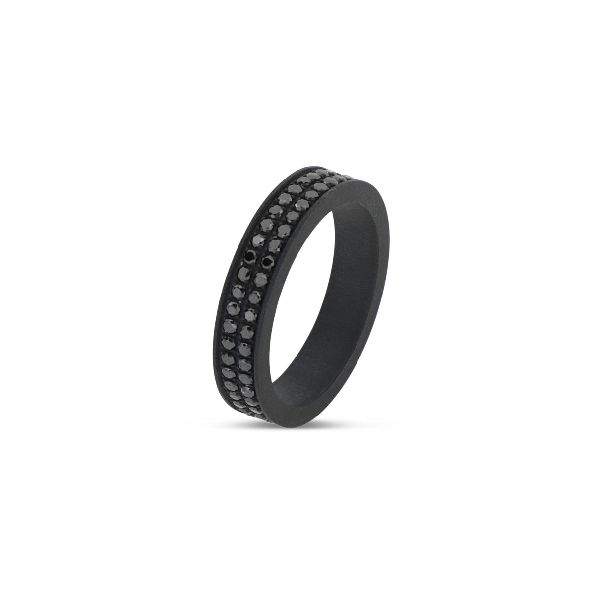 ANELLO DA UOMO IN TITANIO NERO A FASCIA PIATTA CON DUE FILE DI DIAMANTI BLACK