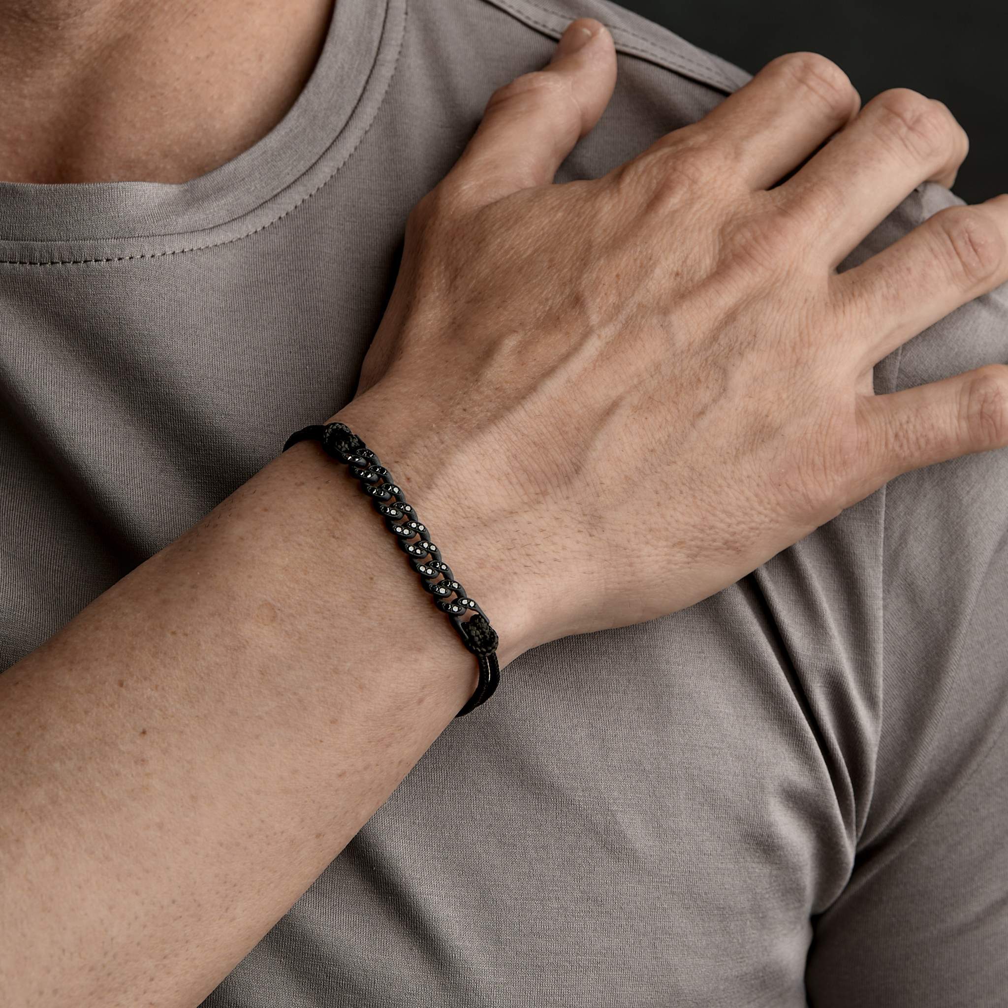 BRACCIALE GROUMETTE NAUTICA IN TITANIO NERO CON DIAMANTI BLACK E LACCIO NERO