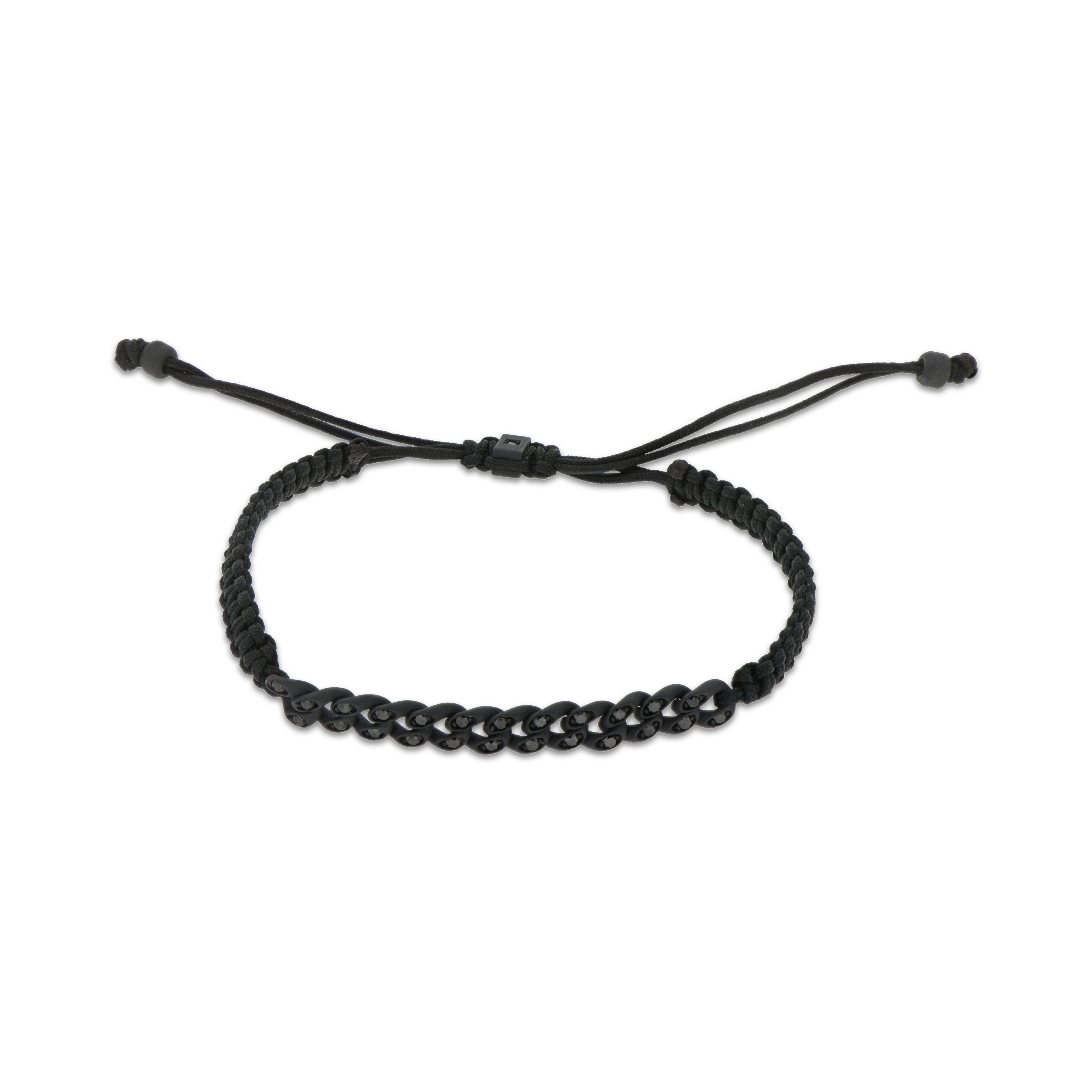 BRACCIALE GROUMETTE NAUTICA MINI IN TITANIO NERO CON DIAMANTI BLACK E LACCIO NERO INTRECCIATO