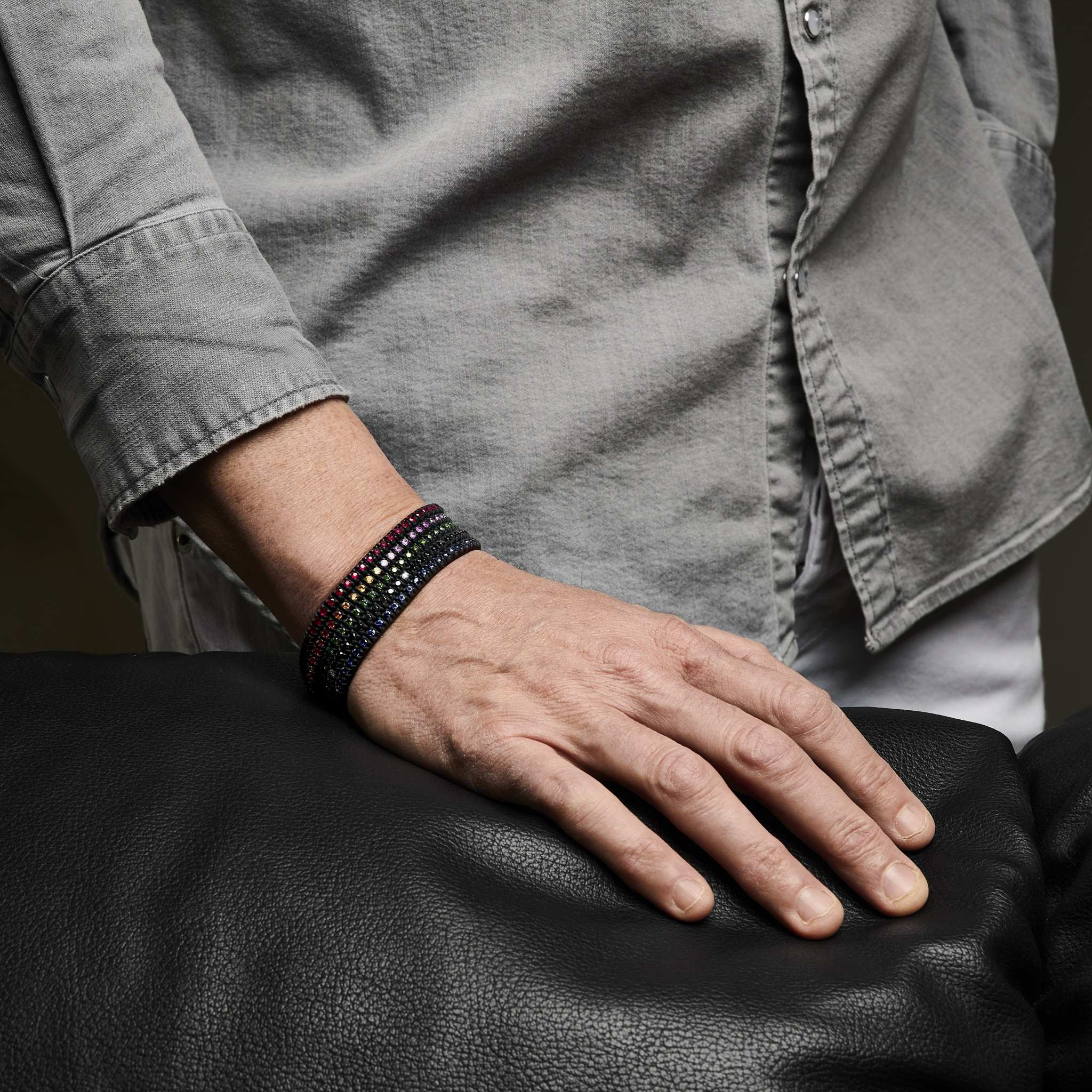 BRACCIALE TENNIS IN TITANIO NERO E DIAMANTI BLACK DA 5 PUNTI