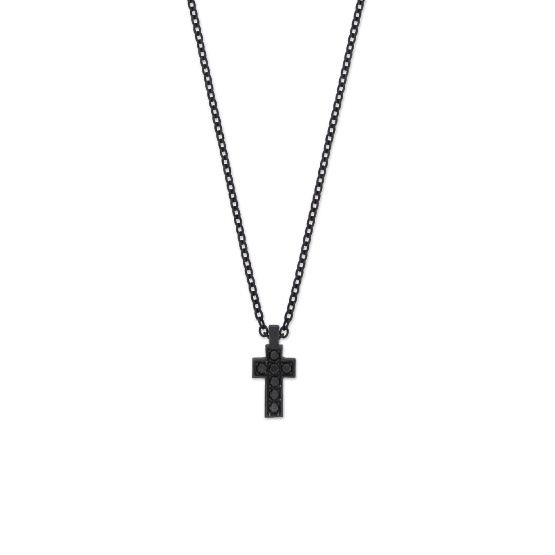 COLLANA IN TITANIO NERO CON CROCE, DIAMANTI BLACK E MOSCHETTONE IN ORO ROSSO 9 KT