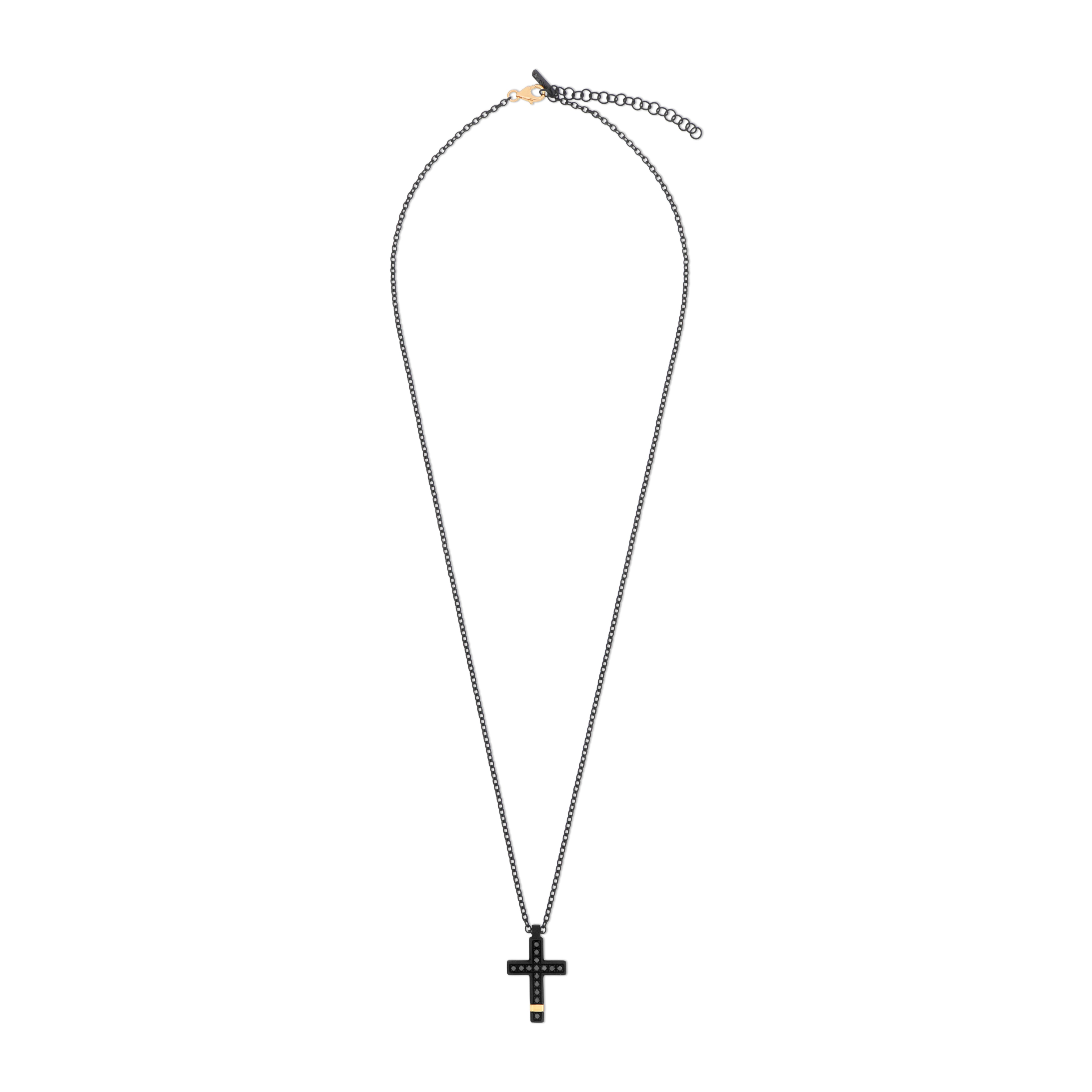 COLLANA CON CROCE IN TITANIO NERO, ORO ROSSO E DIAMANTI BLACK