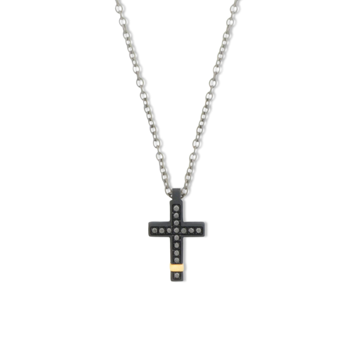 COLLANA CON CROCE IN TITANIO NERO, ORO ROSSO E DIAMANTI BLACK