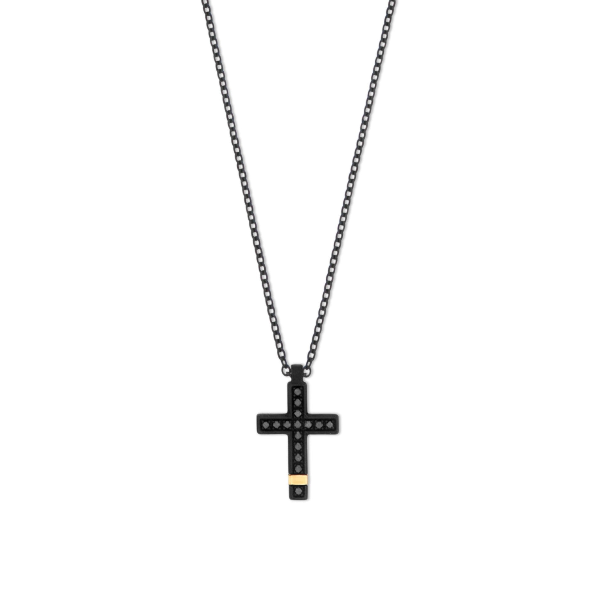 COLLANA CON CROCE IN TITANIO NERO, ORO ROSSO E DIAMANTI BLACK